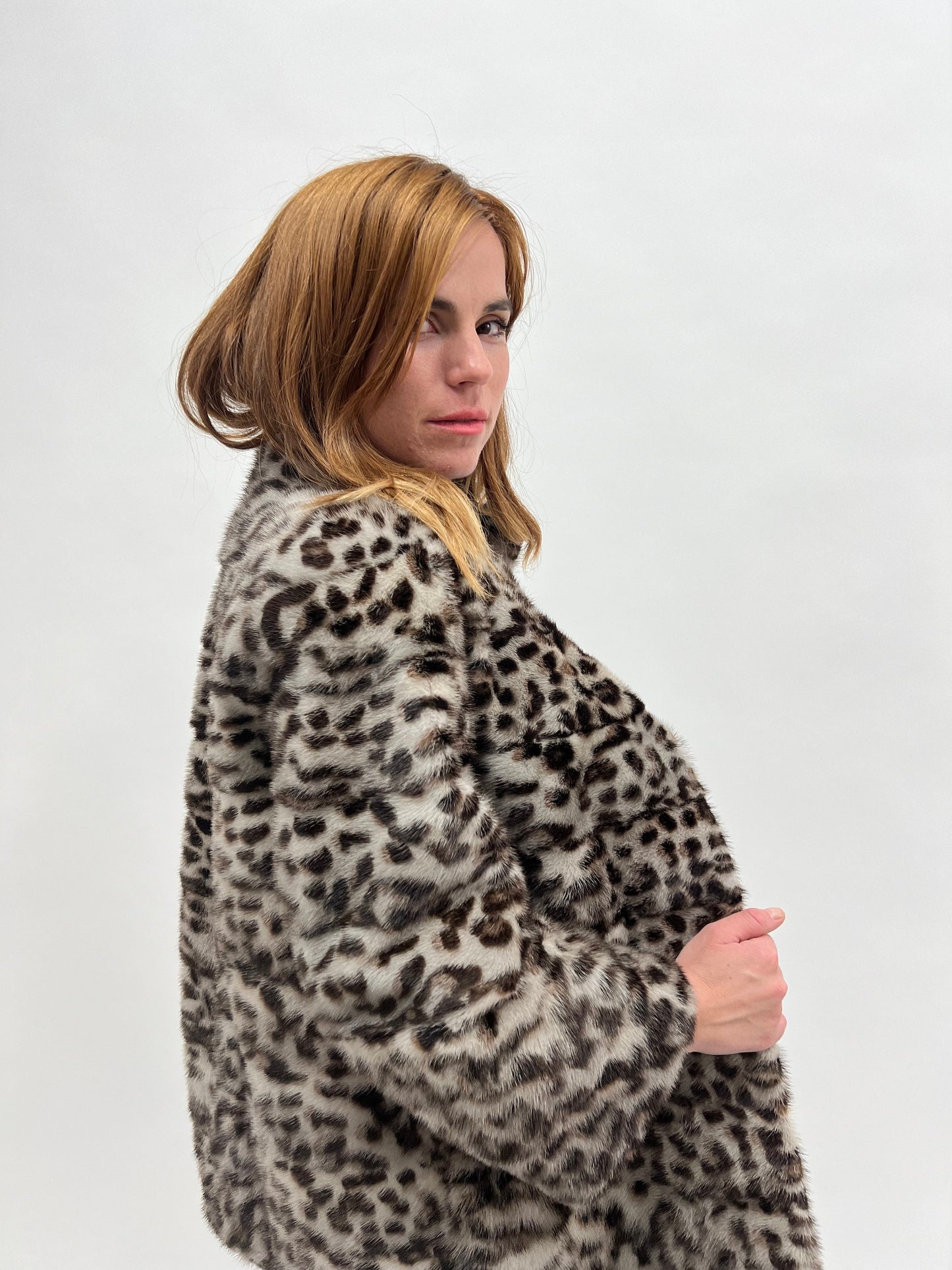 Leopard Print Mink Fur Jacket: Animal stamp Brown Full Skin Coat