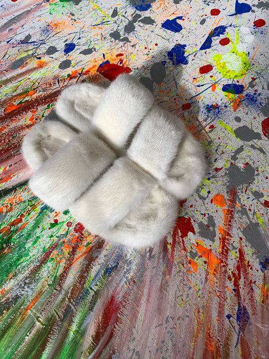White Mink Fur Slides: Luxury Fur Slippers
