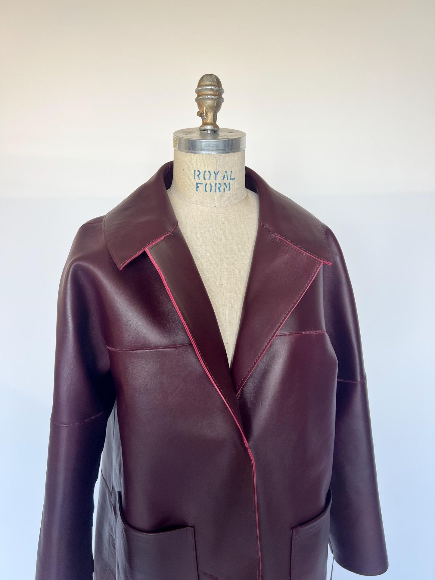 Burgundy thick Leather Coat: Oversized  Premium hide Handmade full length with slits on the sides.