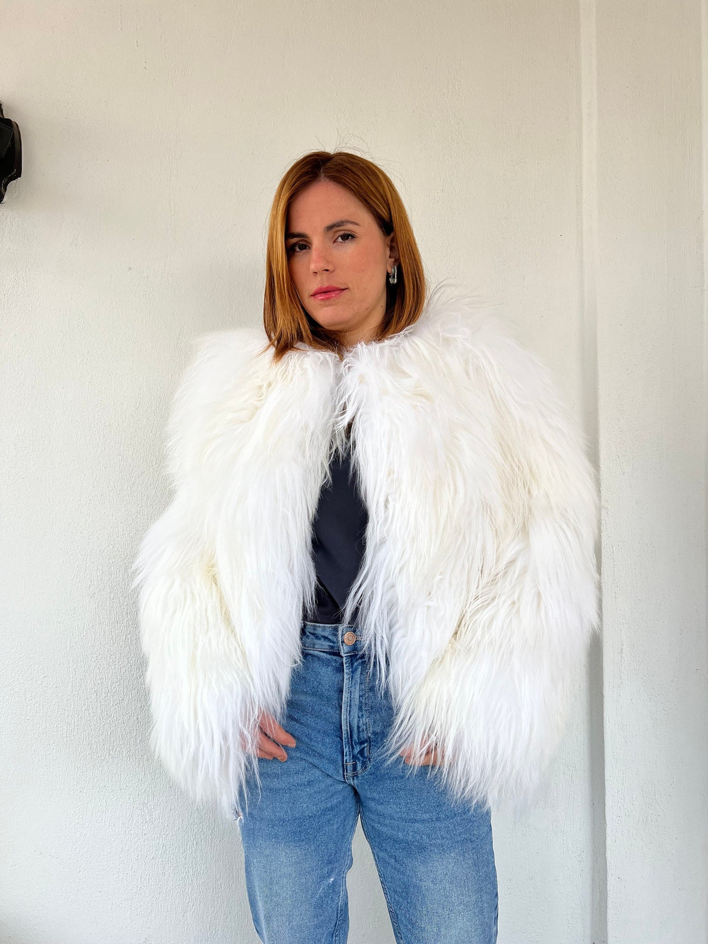 Handmade Mongolian Sheepskin Fur Jacket: Collarless Winter Coat