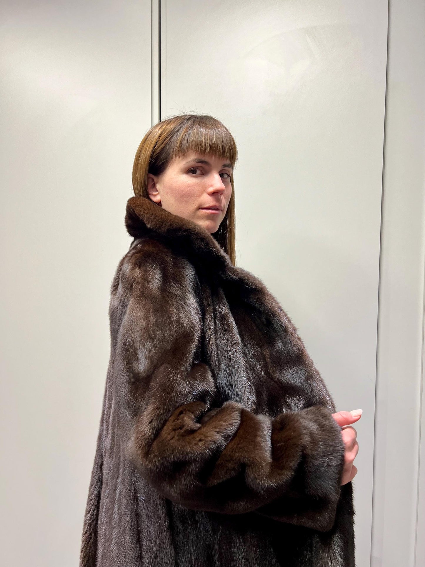 Handmade Mahogany Mink Fur Long Coat: Godet Style, Luxury Gift