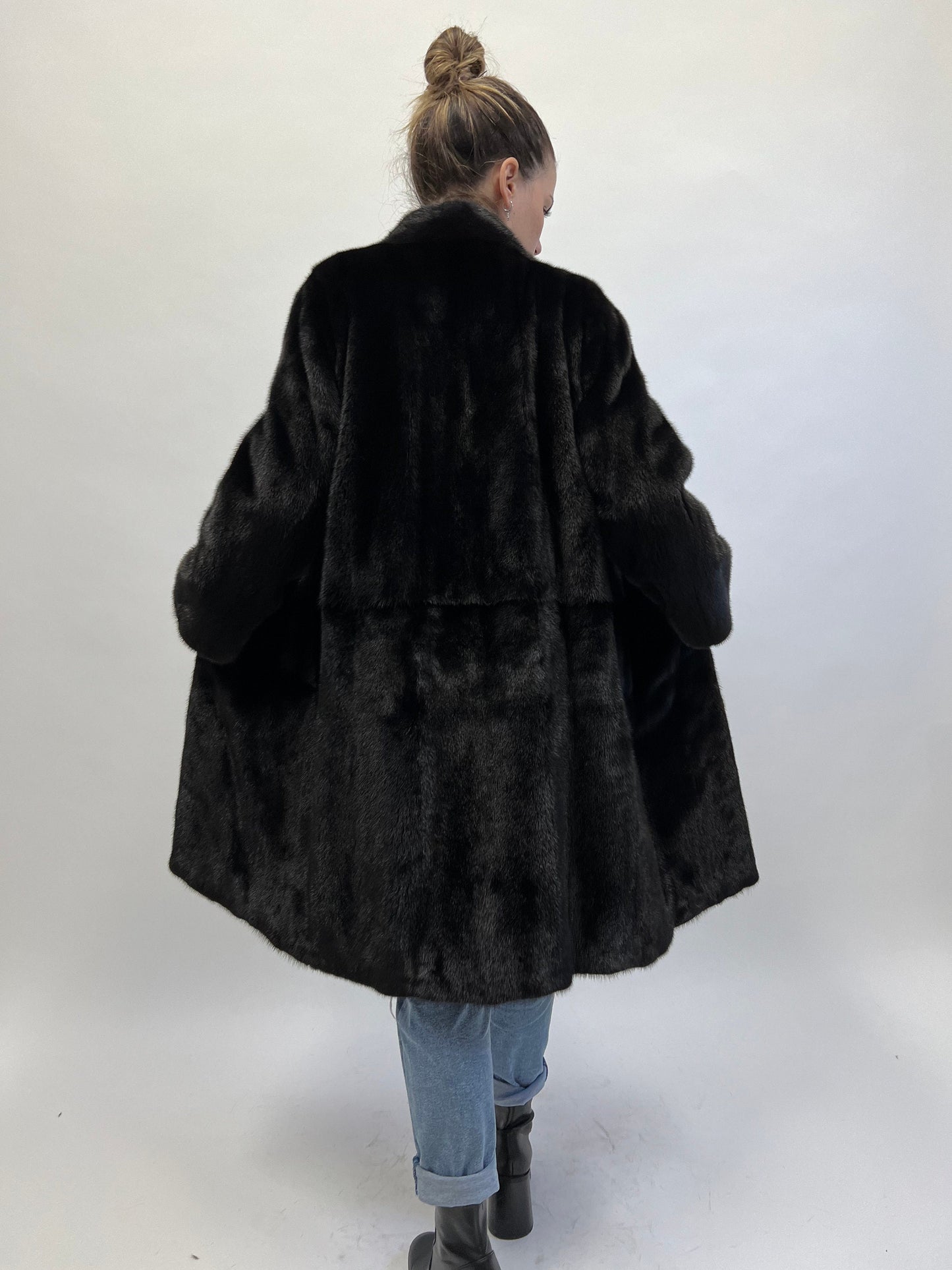 Black Mink Fur Coat: Saga Furs, Stand Up Collar