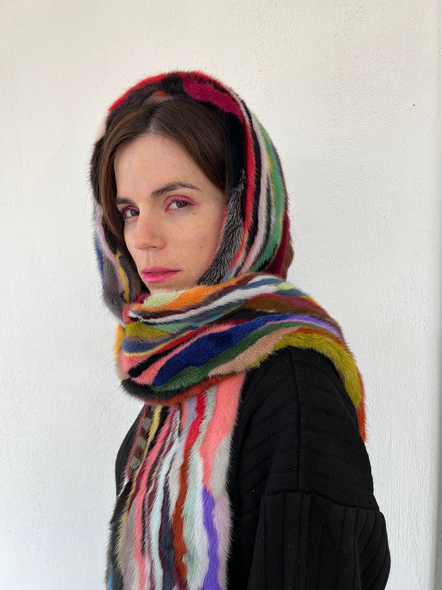 Multicolor Mink Fur Scarf: Genuine Long Fur Stole