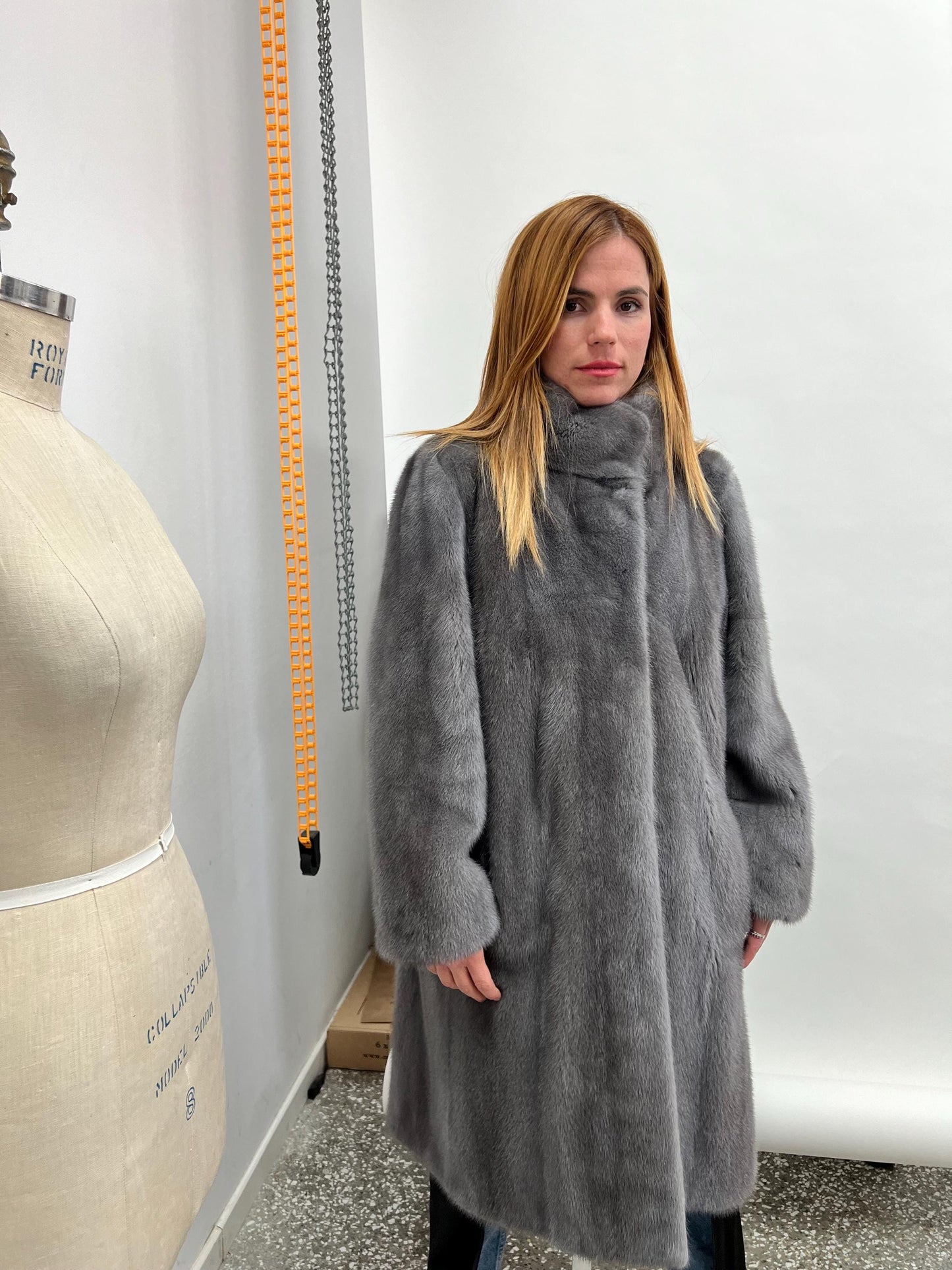 Silver Mink Fur Coat: Handmade Gray Saga Mink Jacket