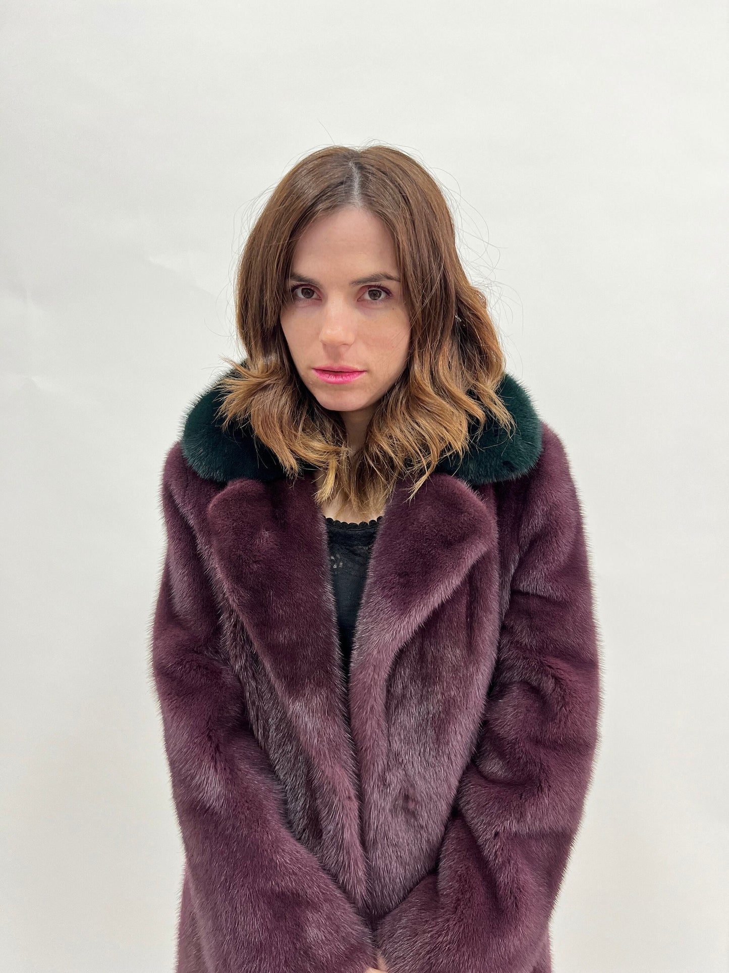 Velvet Mink Fur Coat: Berry & Green Saga Superior Two-Tone