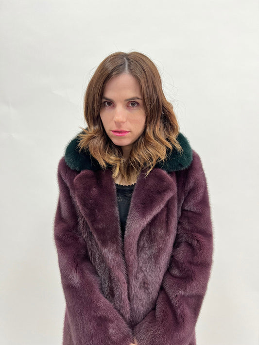Velvet Mink Fur Coat: Berry & Green Saga Superior Two-Tone