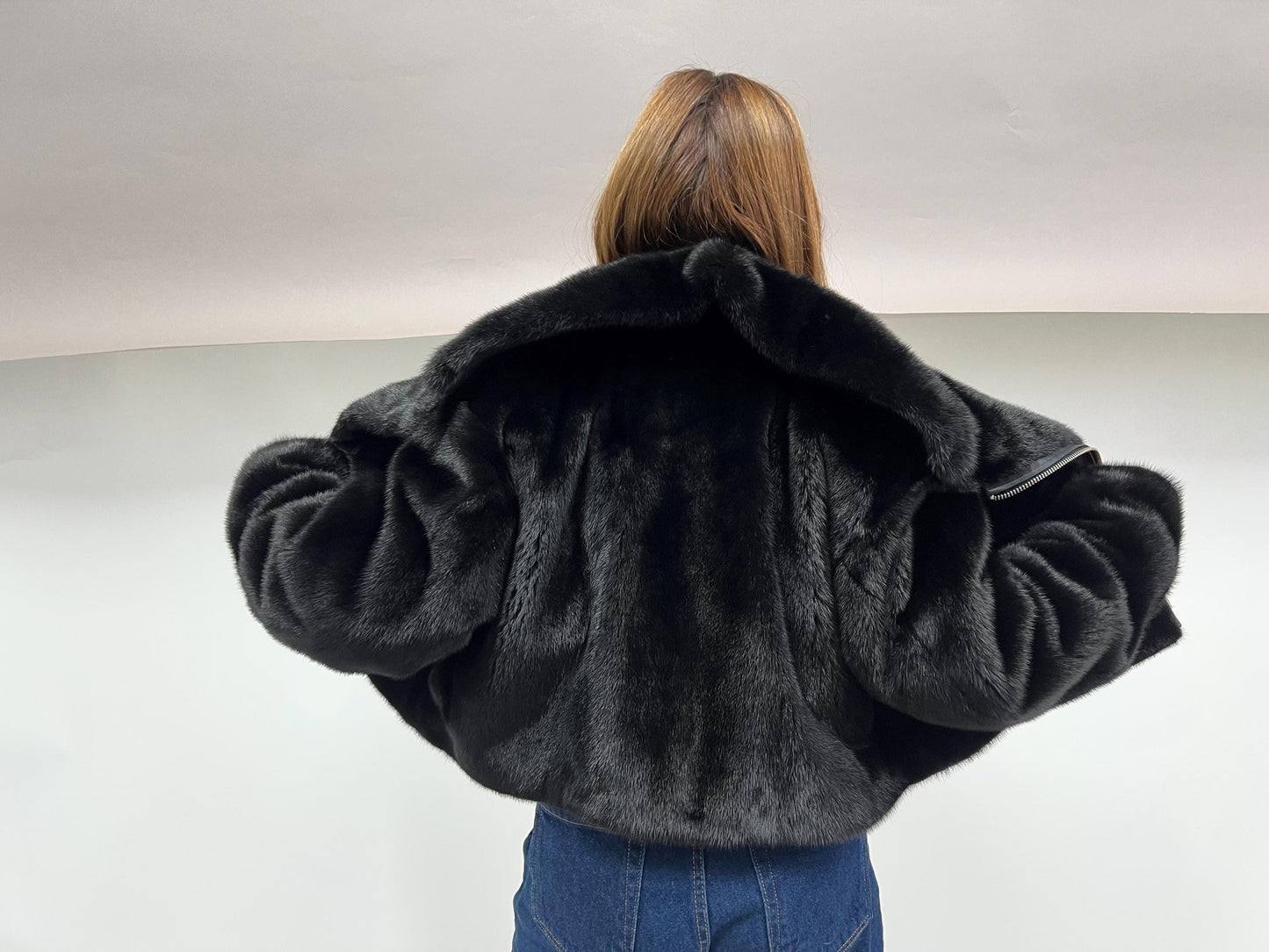 Black Mink Fur Biker Jacket: Saga Fur, Silver Hardware