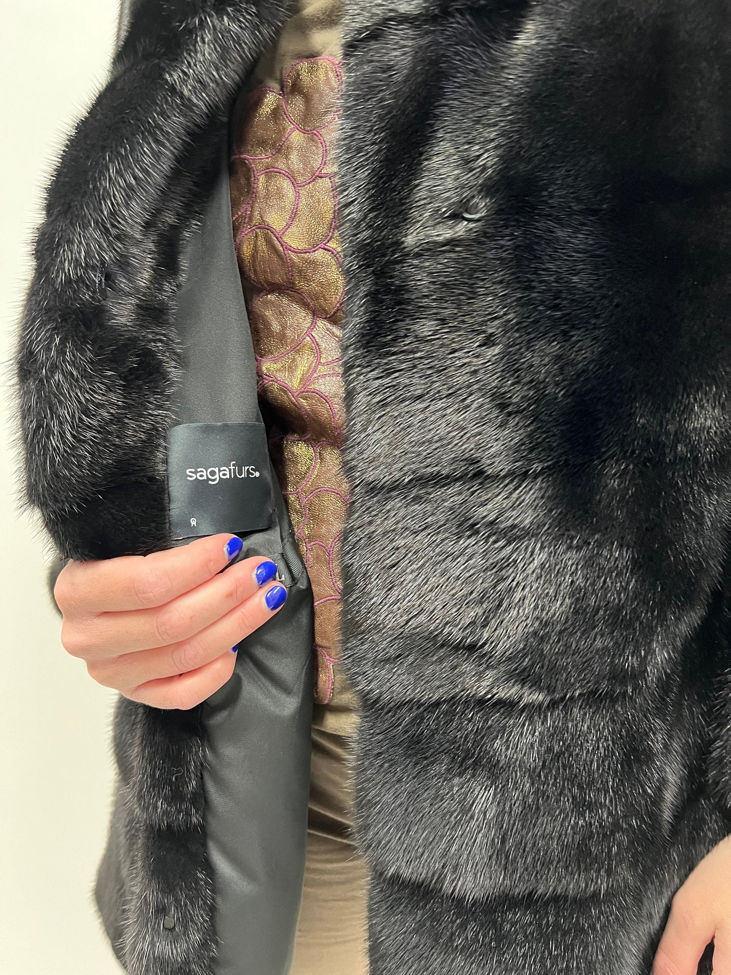 Saga Mink Fur Coat: Black Horizontal Collar Jacket