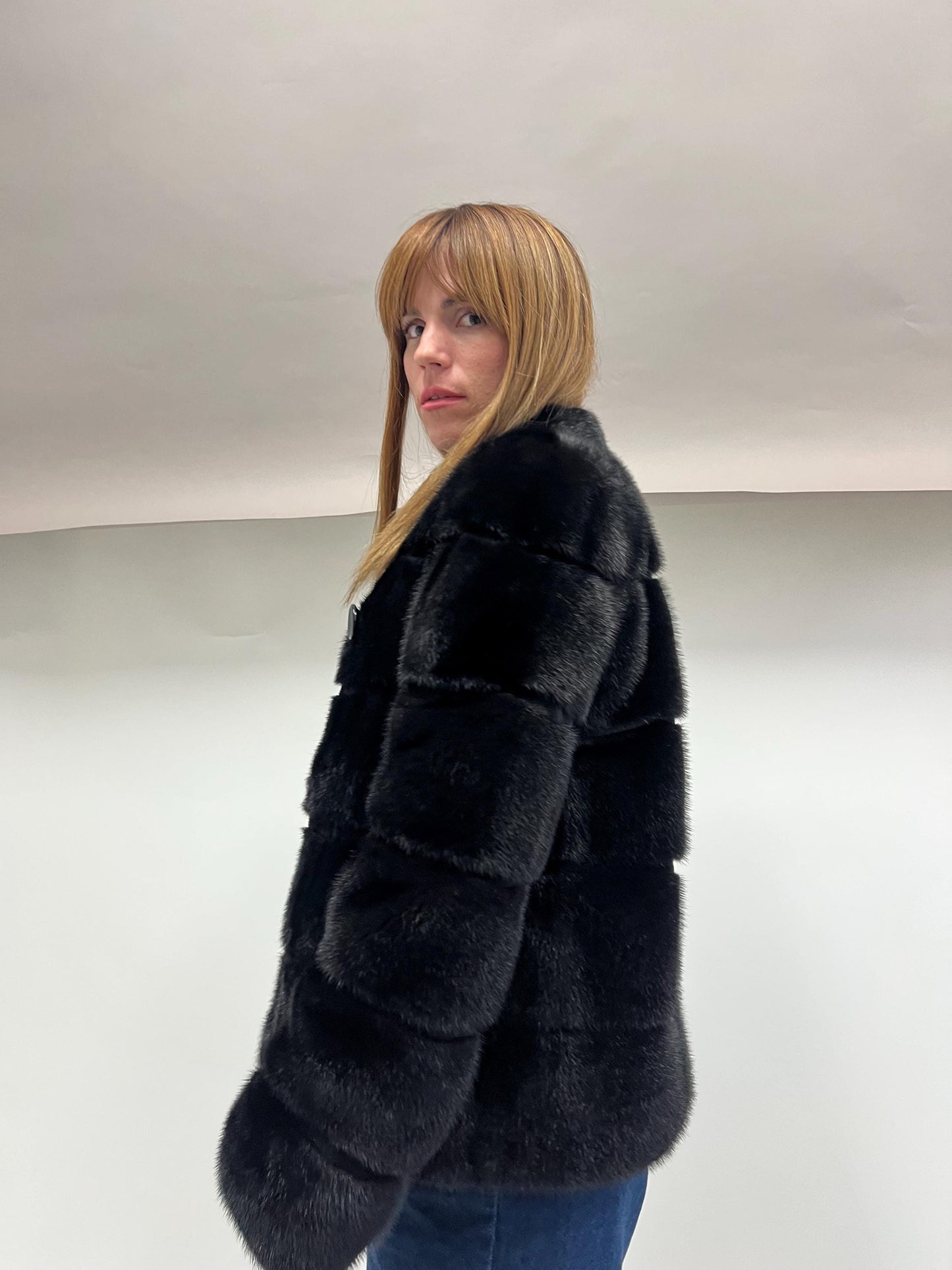 Saga Mink Fur Bolero Jacket: Black Horizontal Collar, Full Skin