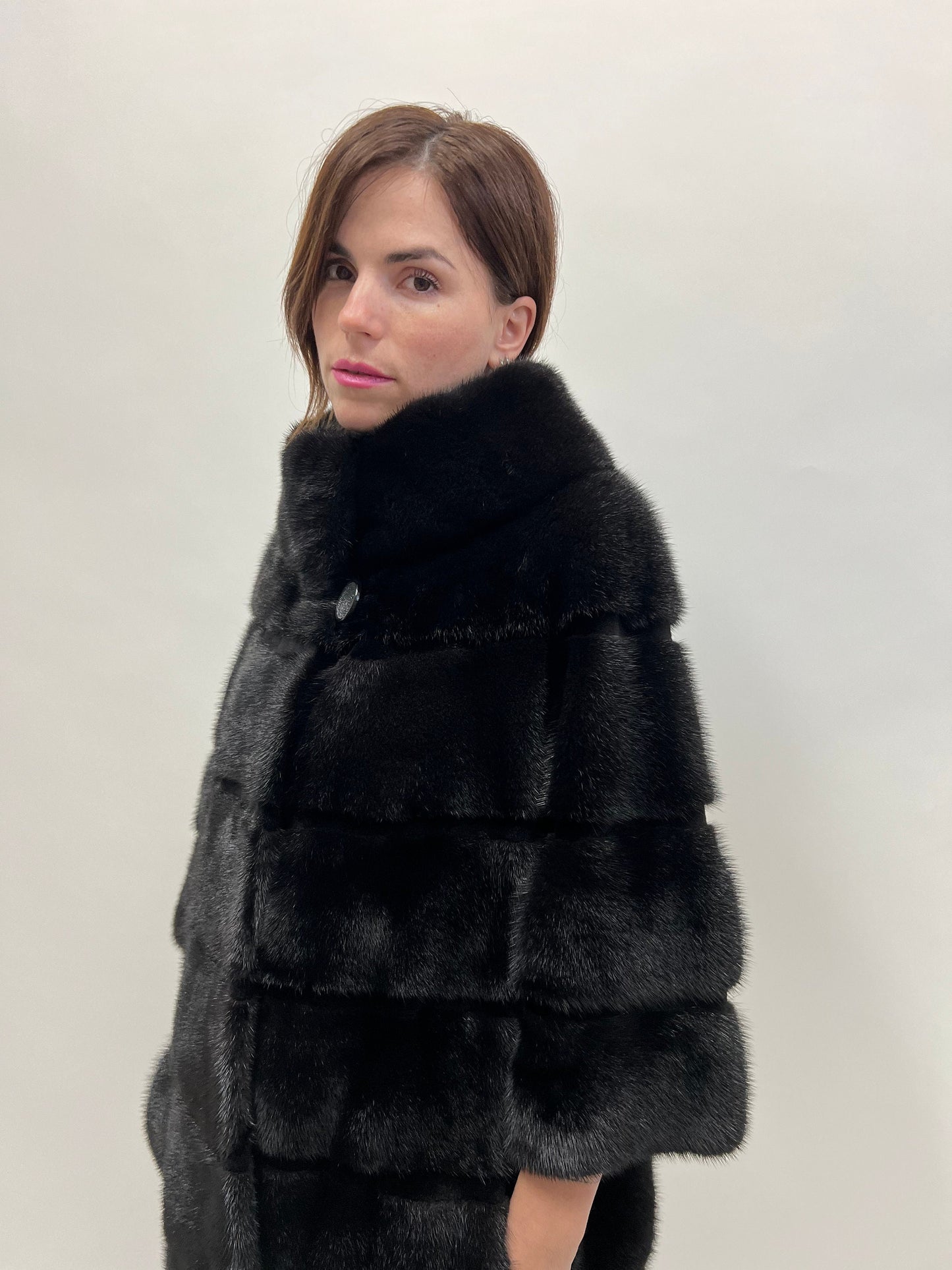 Saga Mink Fur Coat: Black Sheared Stripe Jacket