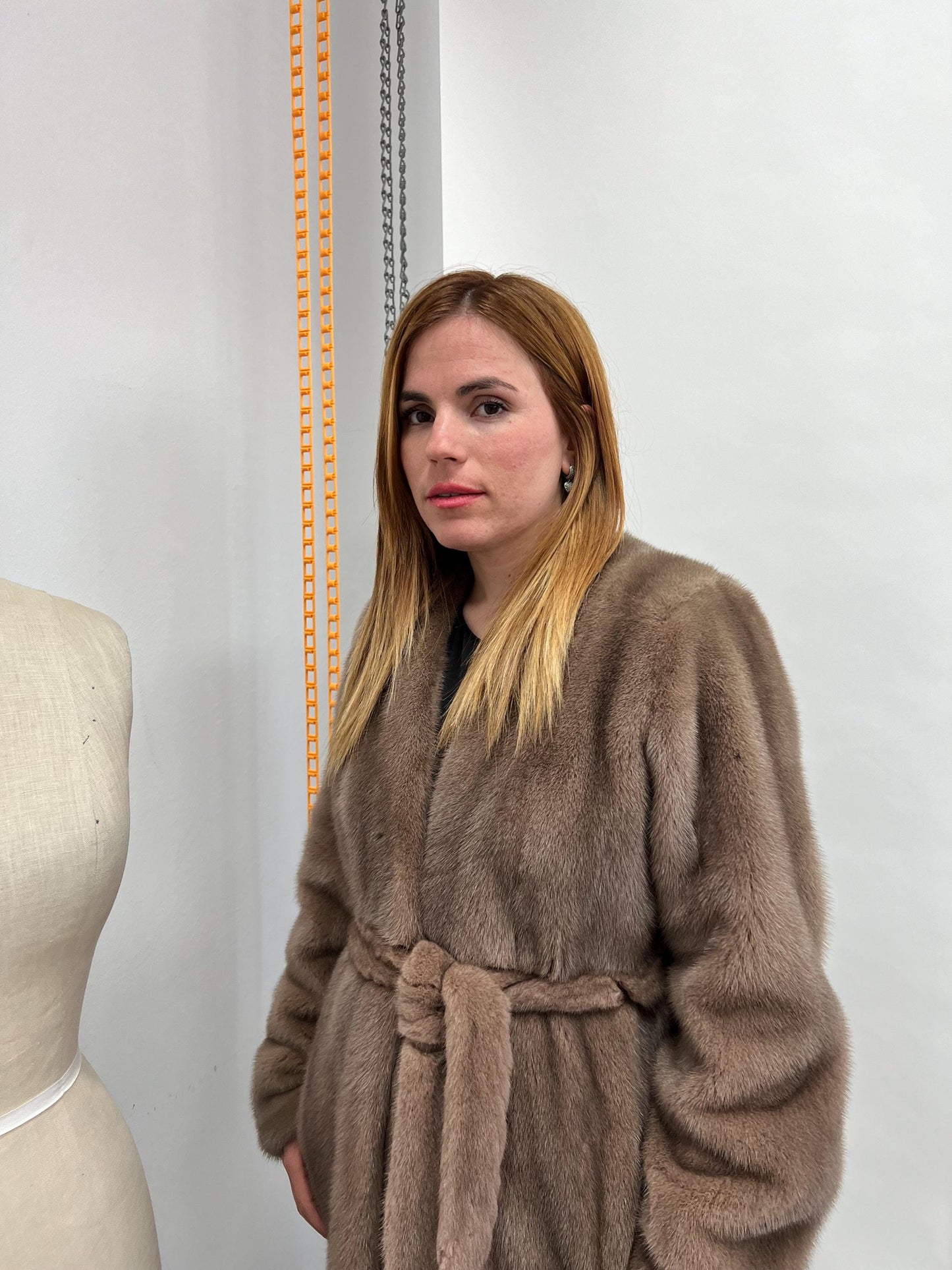 Cappuccino Mink Fur Coat: Saga Pelts, Belted Stroller