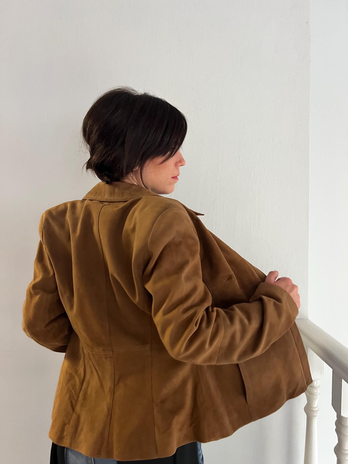 Handmade Tobacco Suede Leather Zipped Jacket: Light Genuine Leather Blazer