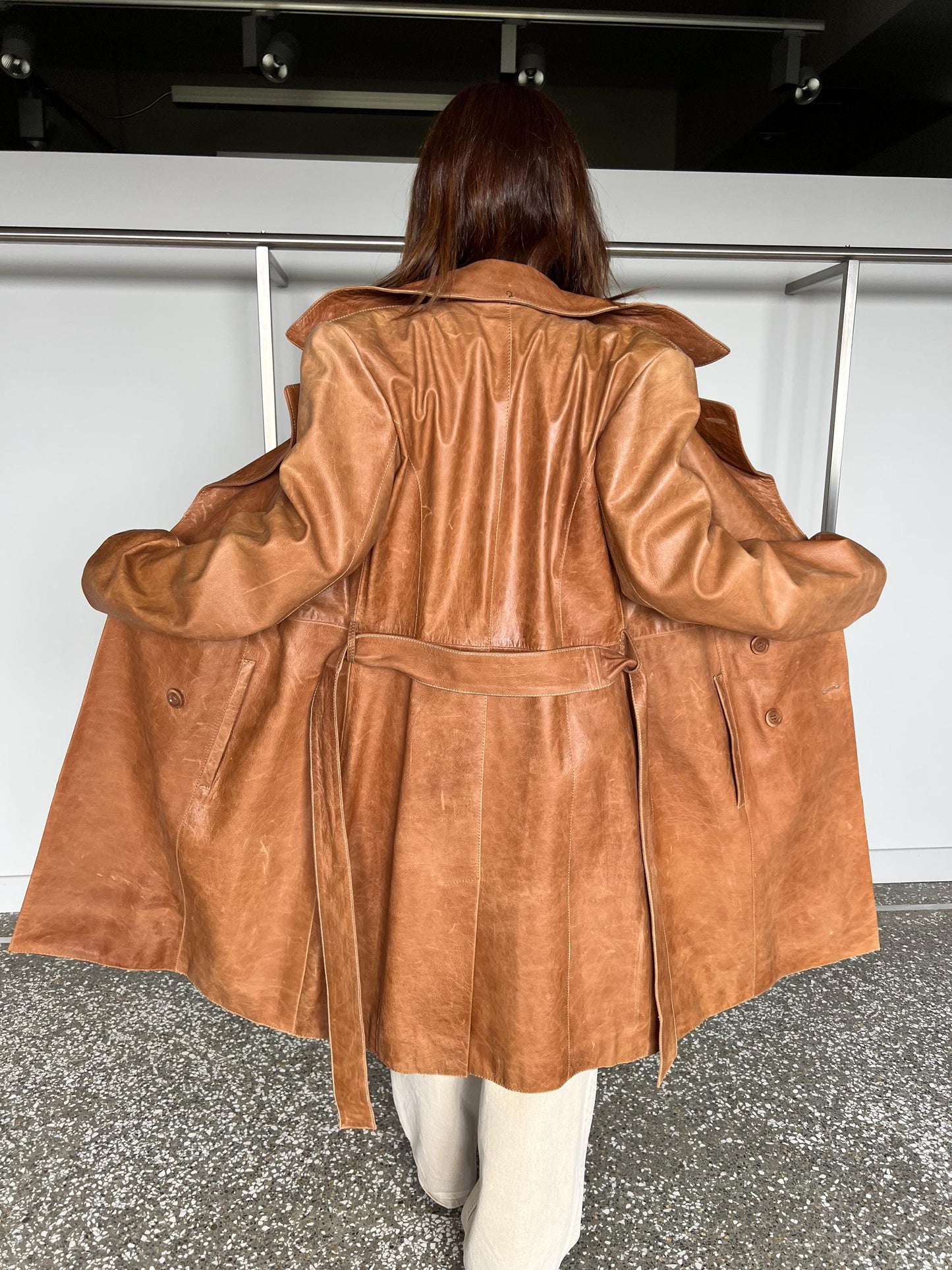 Handmade Whiskey Distressed Leather Coat, Tan Brown Fur Collar