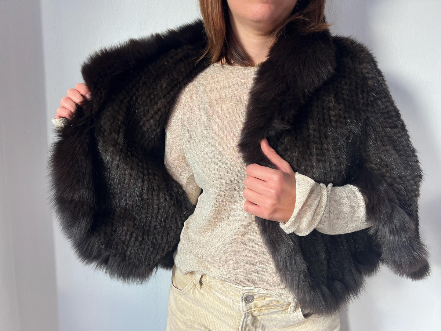 Handwoven Mink Fur Cape with Fox Trim - Made in Greece