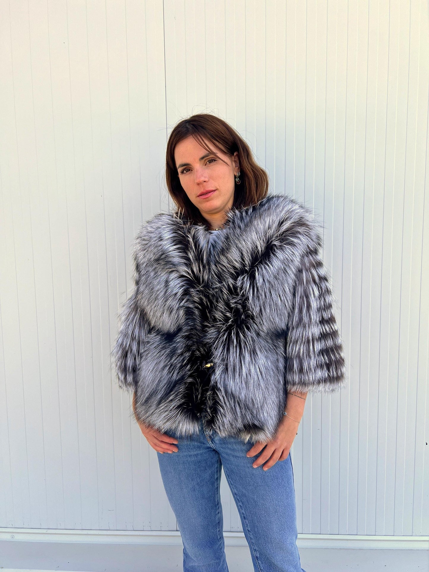 Handmade Grey Fox Fur Jacket: Lightweight, Everyday Fluffy Coat