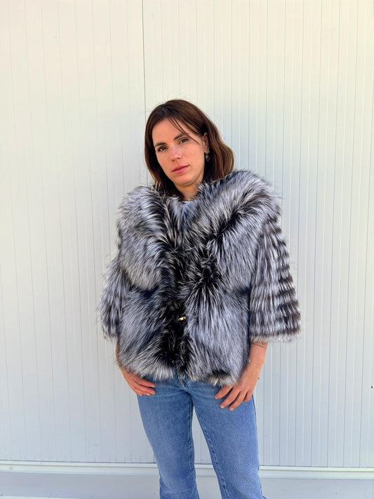 Handmade Grey Fox Fur Jacket: Lightweight, Everyday Fluffy Coat