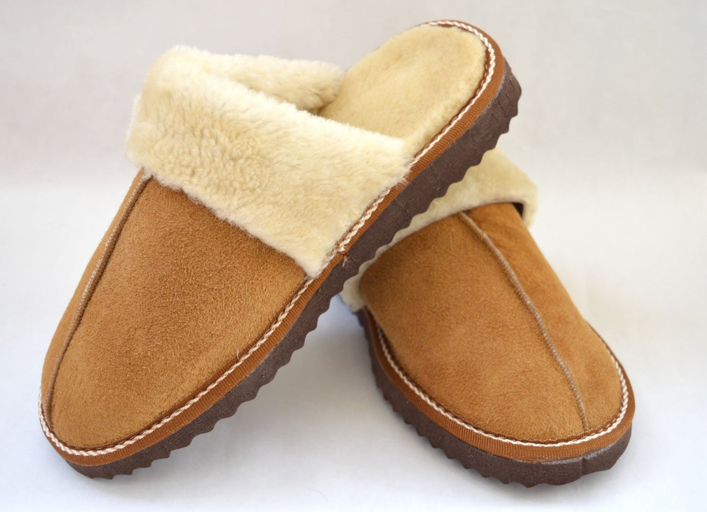 Tan Shearling Slippers: Genuine Sheepskin Fur Shoes