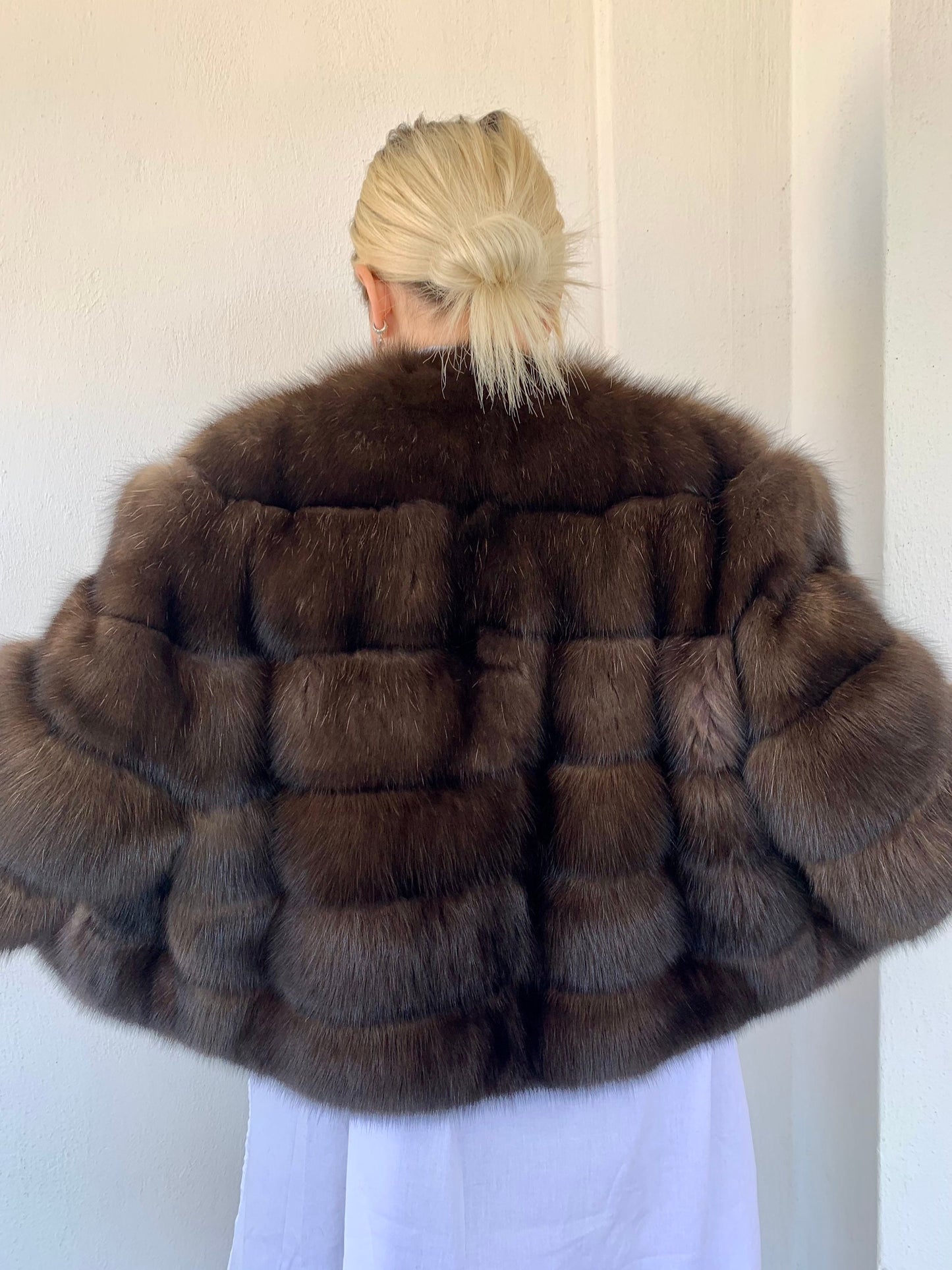 Real Sable Barguzinsky Bolero: Brown Fur, Leather Trim, Cashmere Lining
