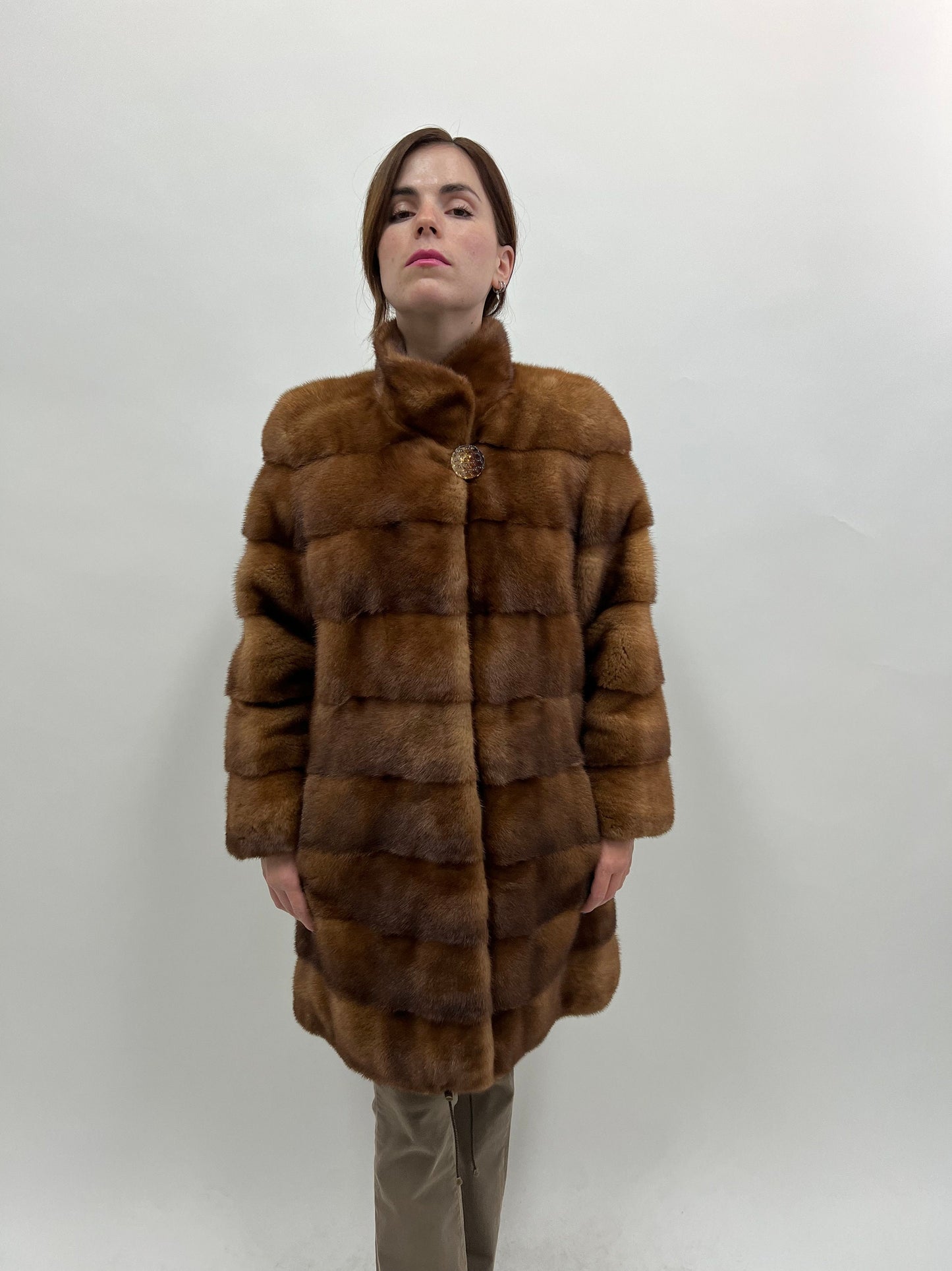Golden Mink Fur Coat: Saga Lavish Full Skin Jacket, Size Medium