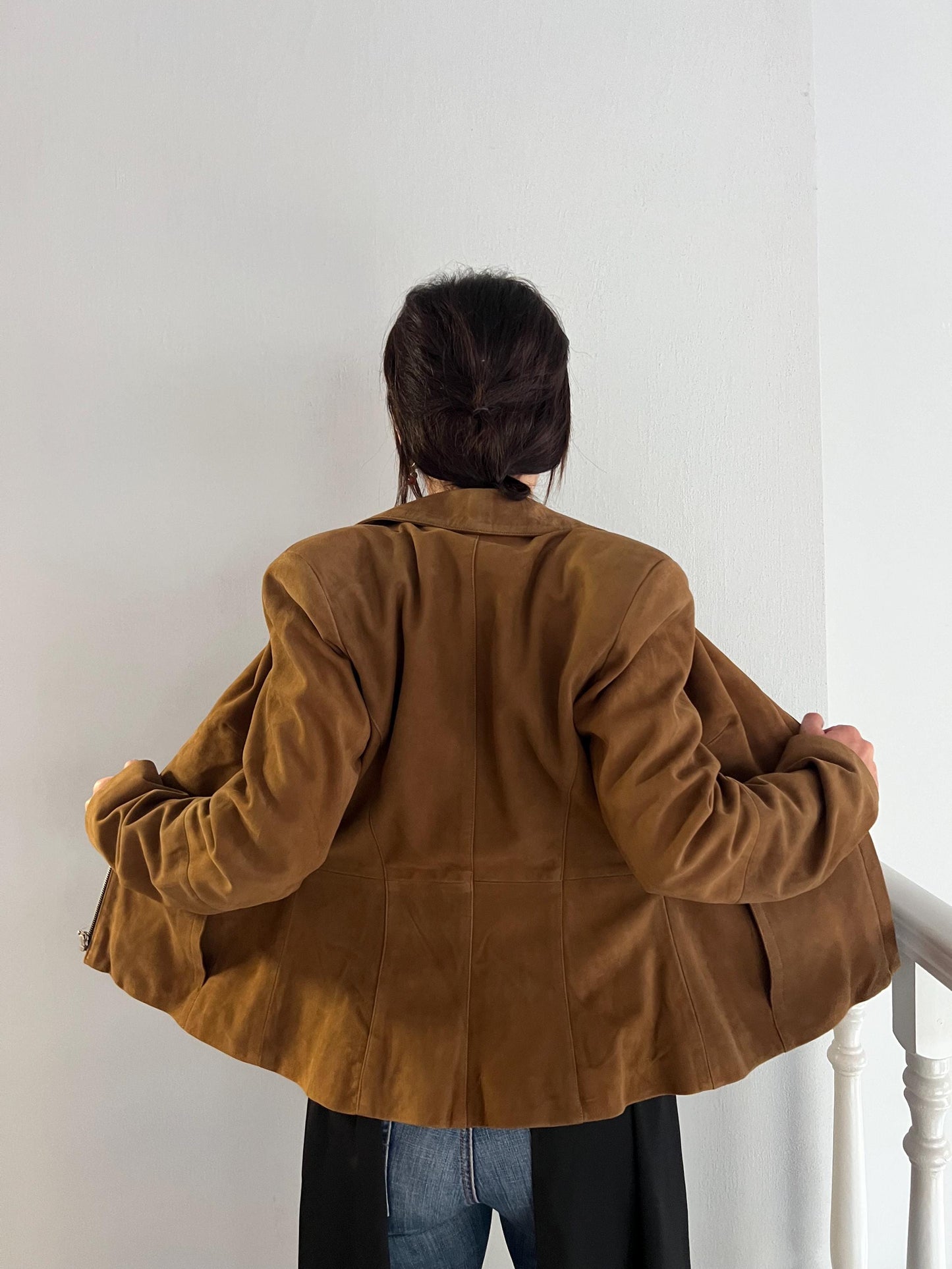 Handmade Tobacco Suede Leather Zipped Jacket: Light Genuine Leather Blazer