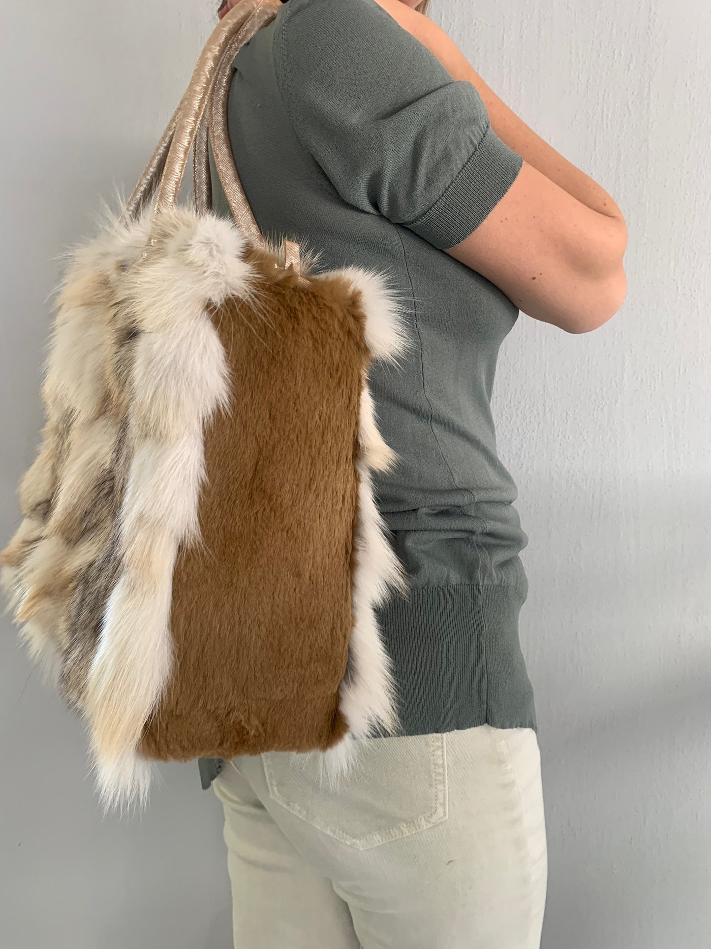 Genuine Fox Fur Handbag: Golden Island White Fur Shoulder Bag