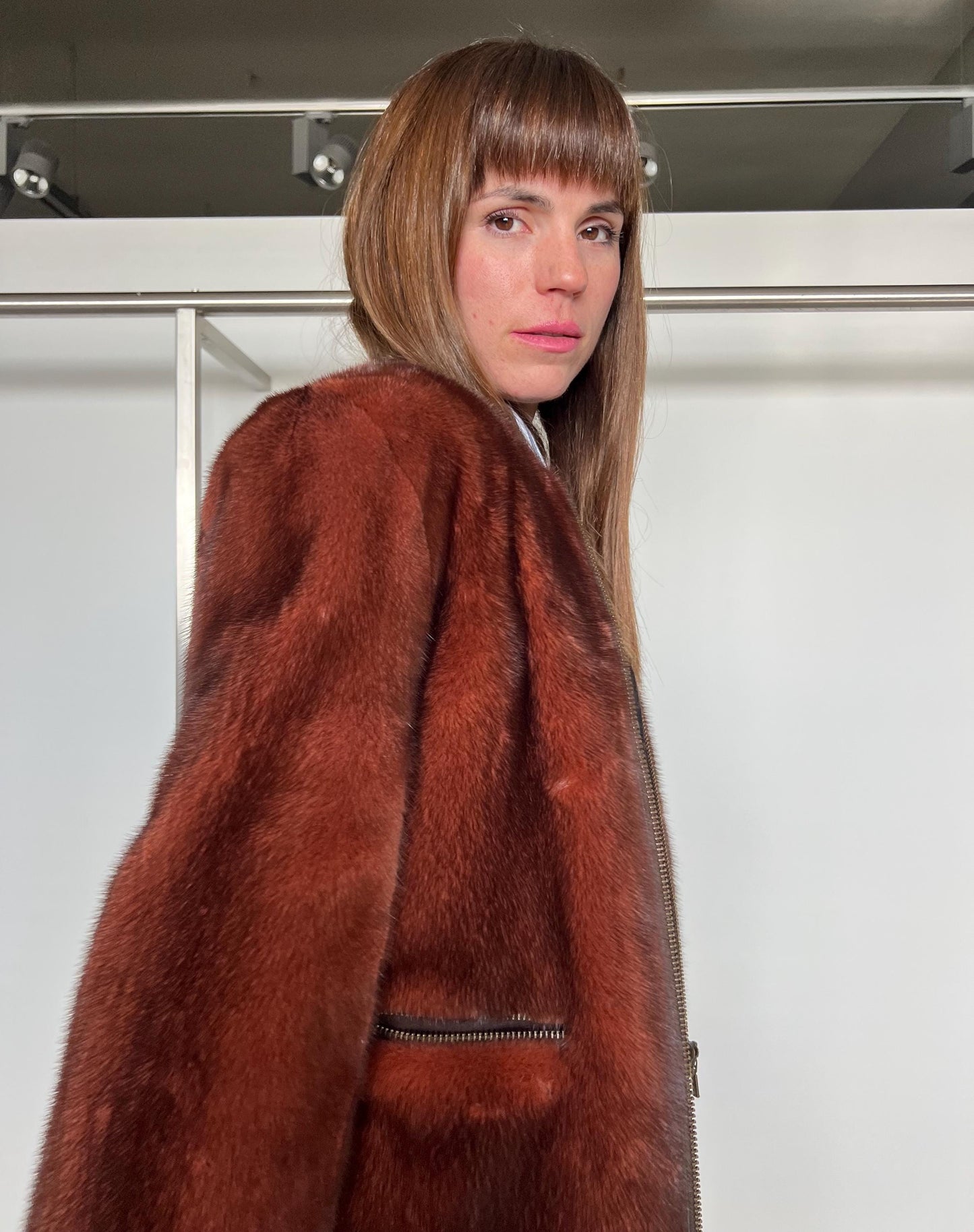 Copper Mink Fur Jacket: Saga Mink, Zipped Pockets, XSmall