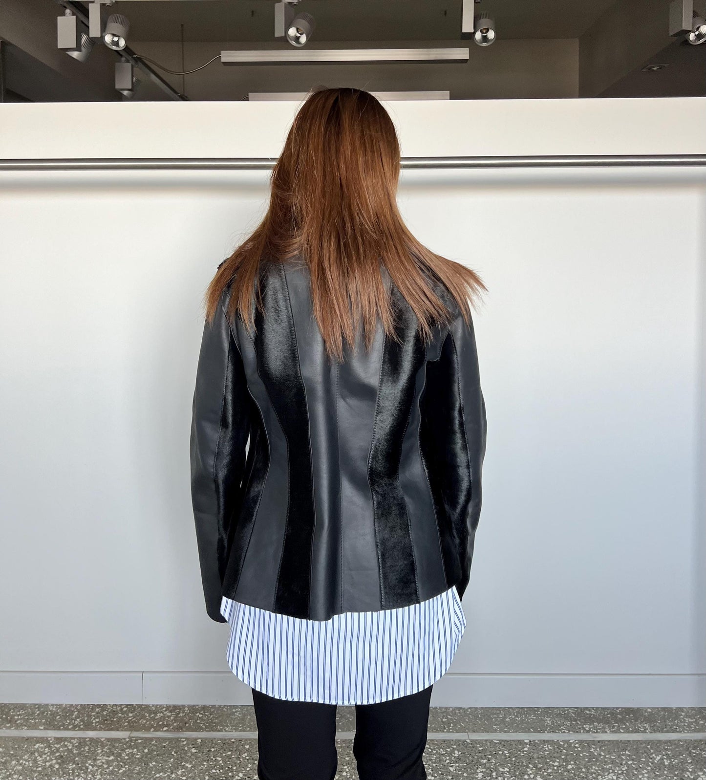 Genuine Hair-On Leather Jacket: Black Calf Cavallino Coat