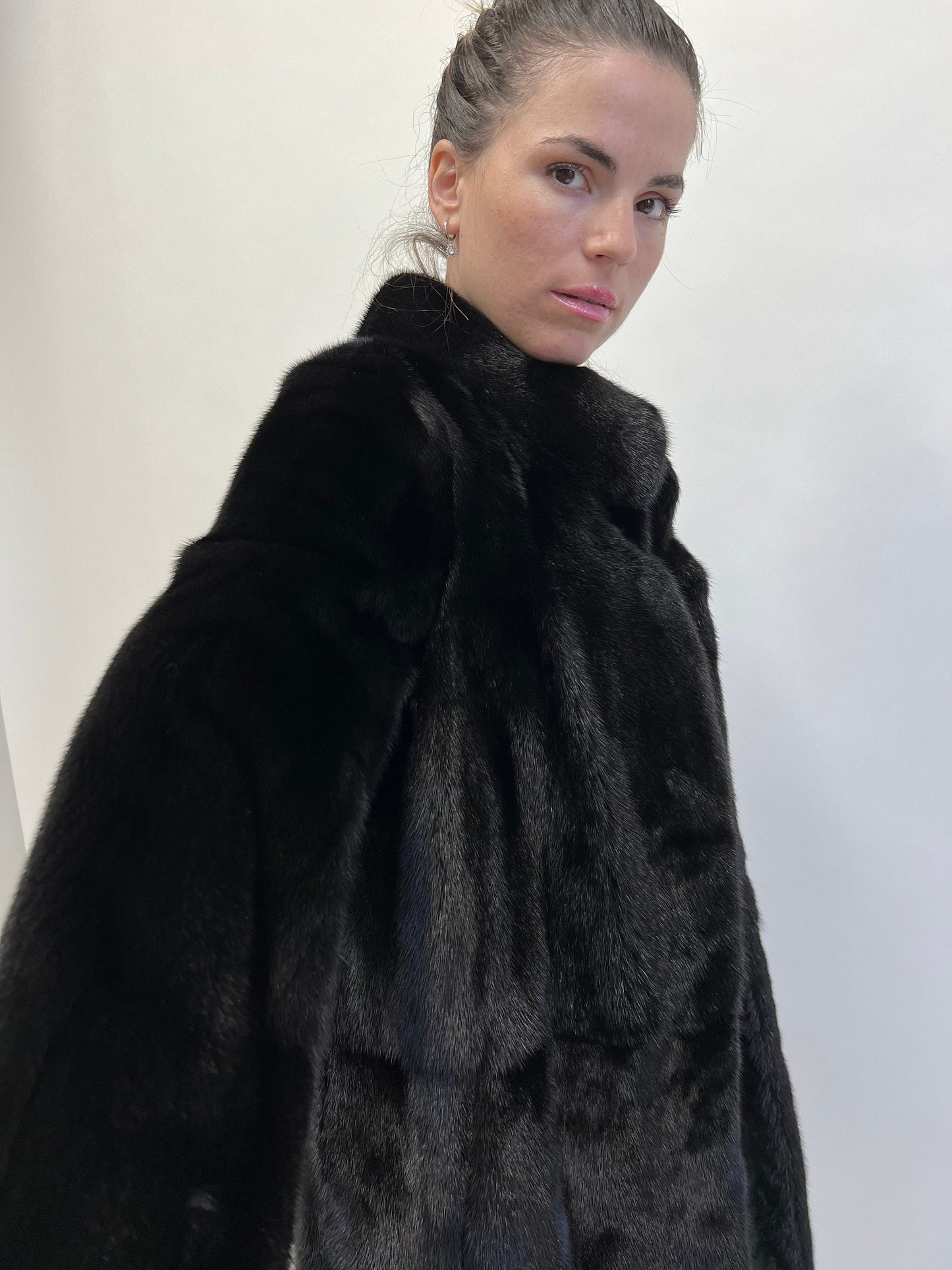 Black Mink Fur Coat: Saga Furs, Stand Up Collar