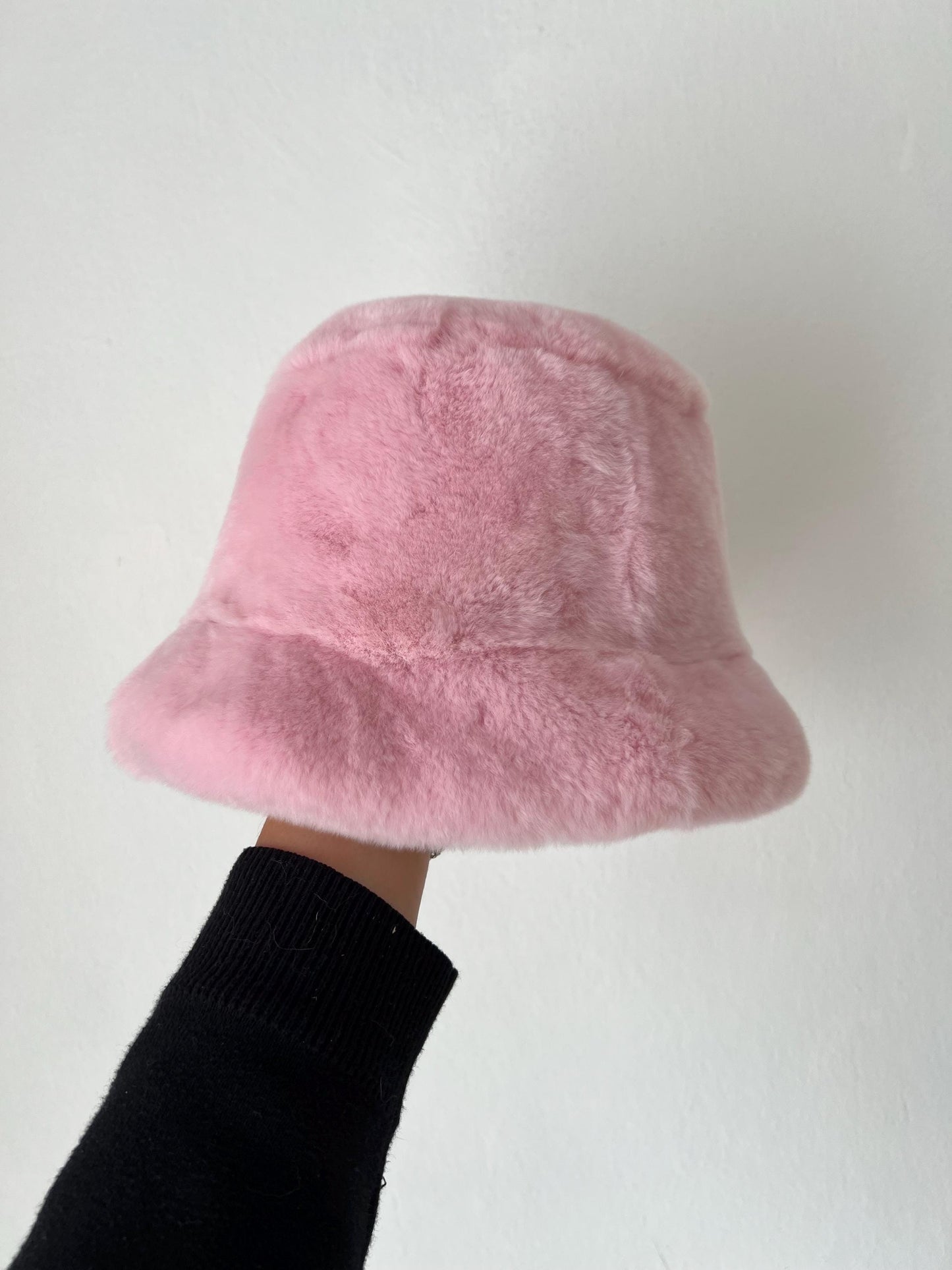 Burgundy Mink Fur Bucket Hat: Handmade Rabbit Fur  with Lining