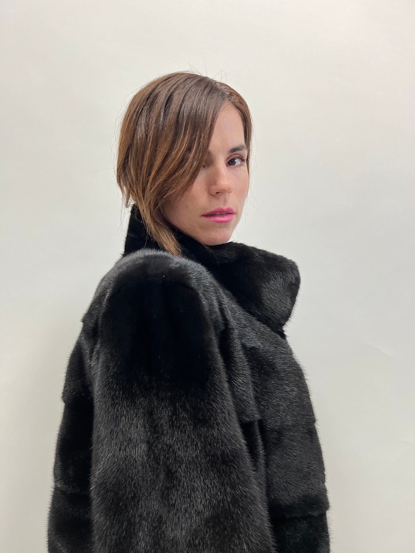 Saga Mink Fur Coat: Black Horizontal Collar Jacket
