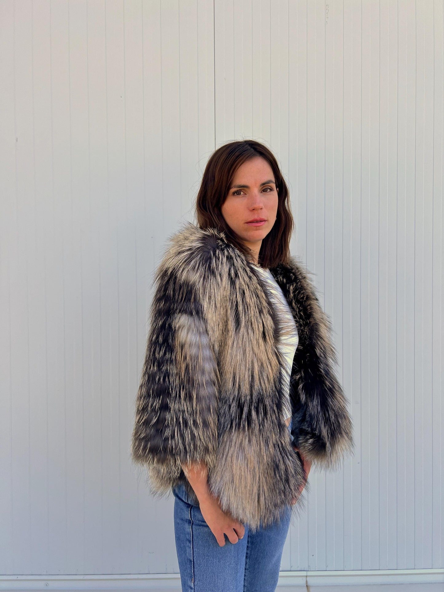 Handmade Cross Fox Fur Jacket: Soft, Lightweight everyday fluffy jacket