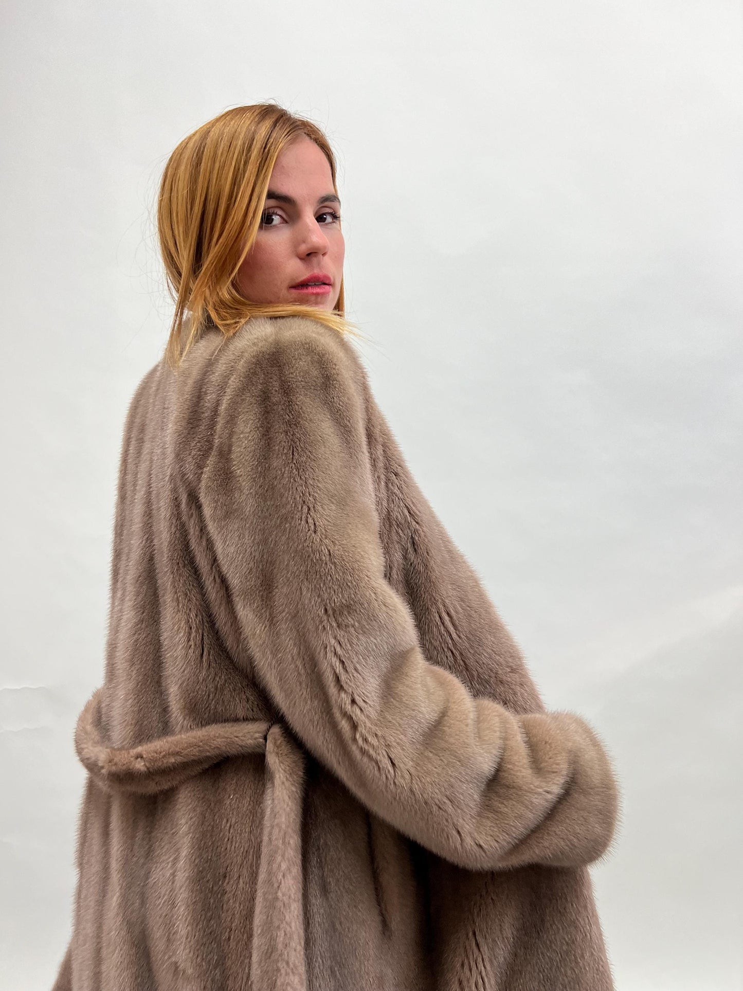 Cappuccino Mink Fur Coat: Saga Pelts, Belted Stroller