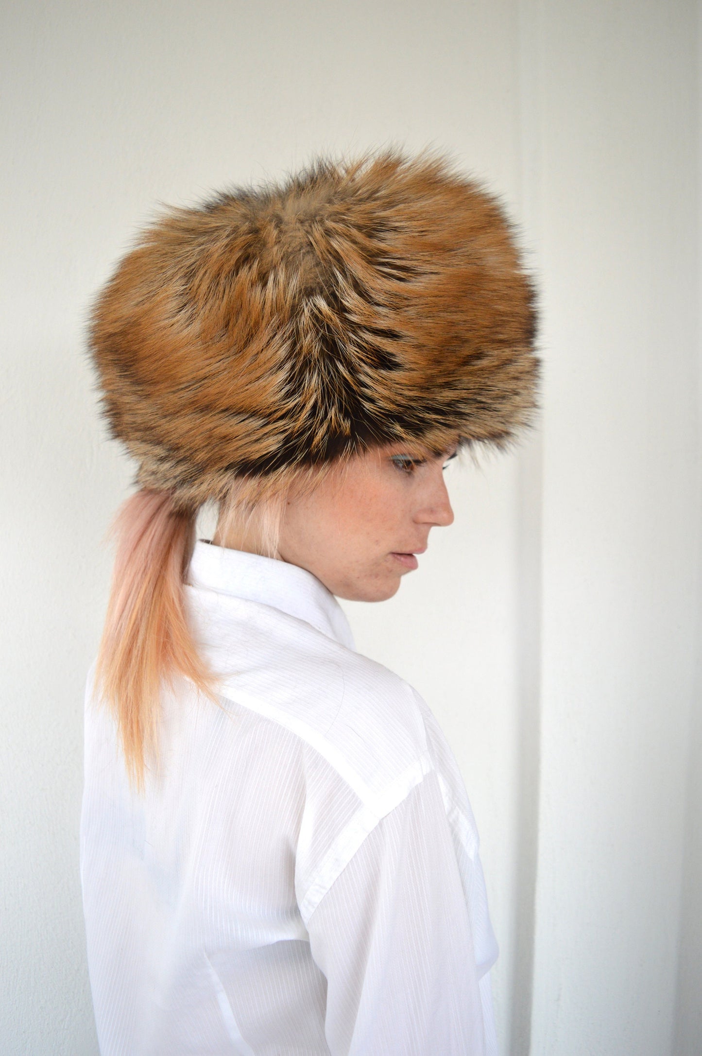 Real Golden Fox Fur Cossack Hat - Winter Head Warmer