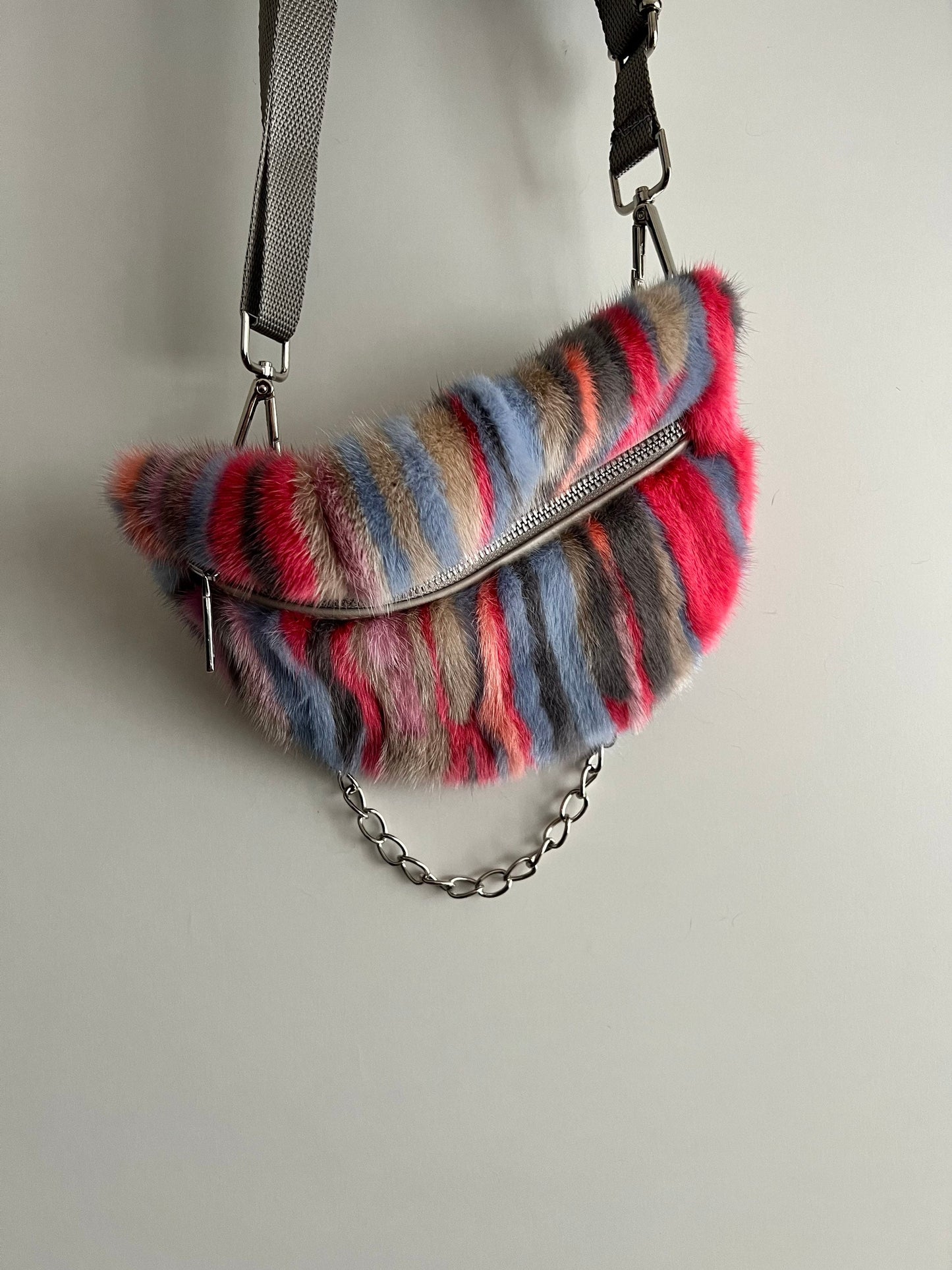 Multicolor Mink Fur Bumbag with Chain: Luxury Fanny Pack