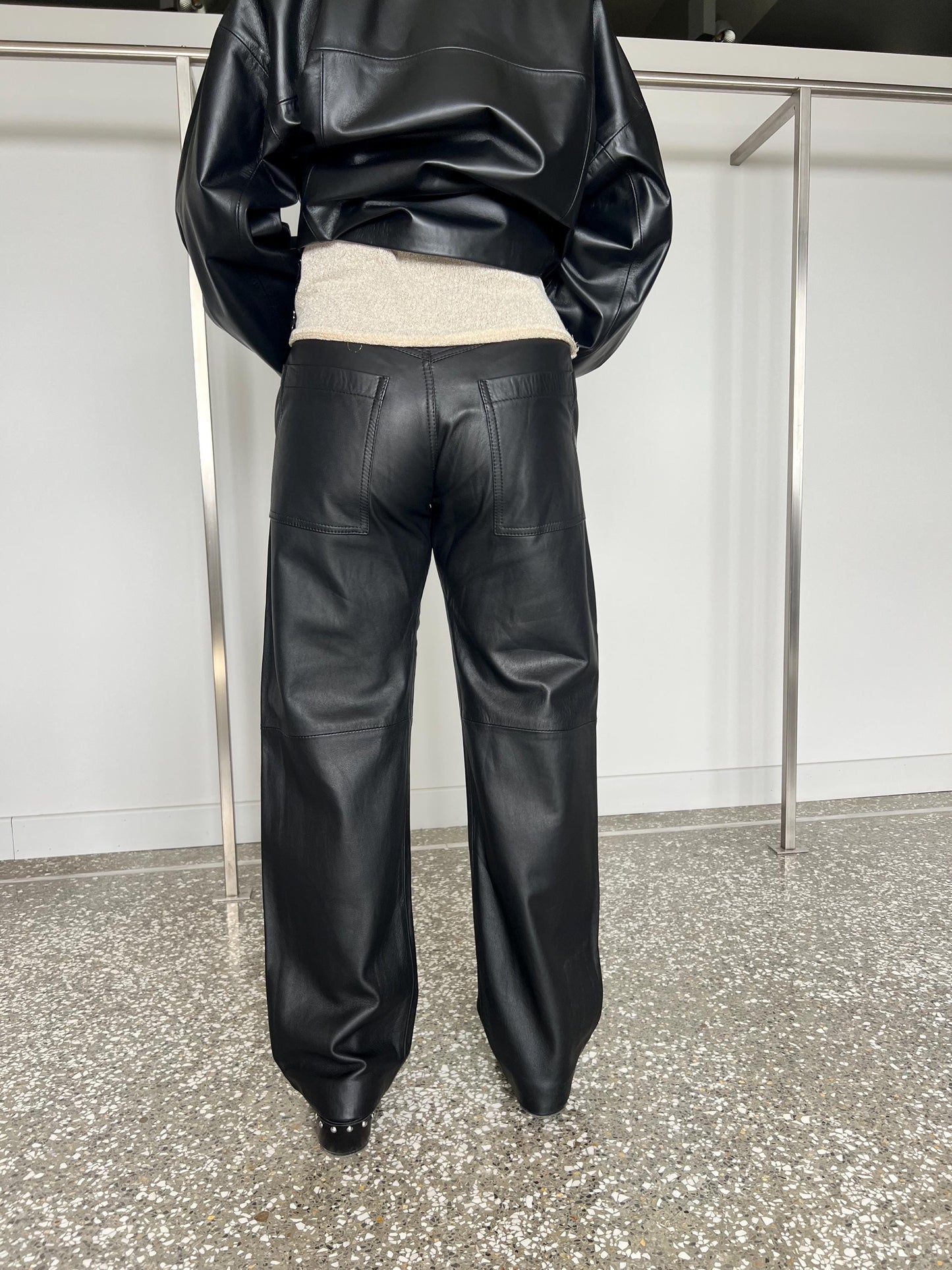 Black Nappa Lamb Leather Trousers: Handmade Zip Up Pants
