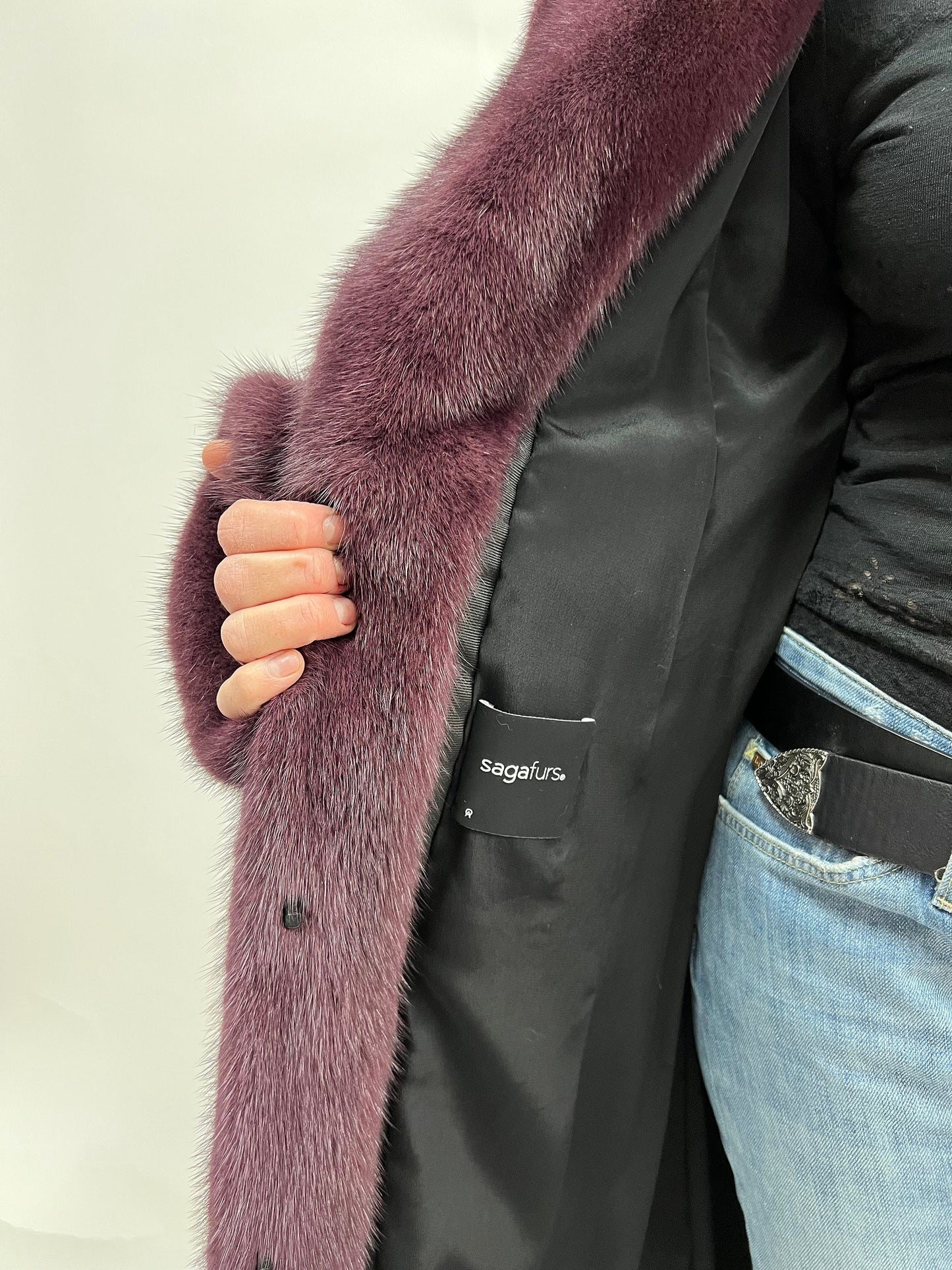 Velvet Mink Fur Coat: Berry & Green Saga Superior Two-Tone