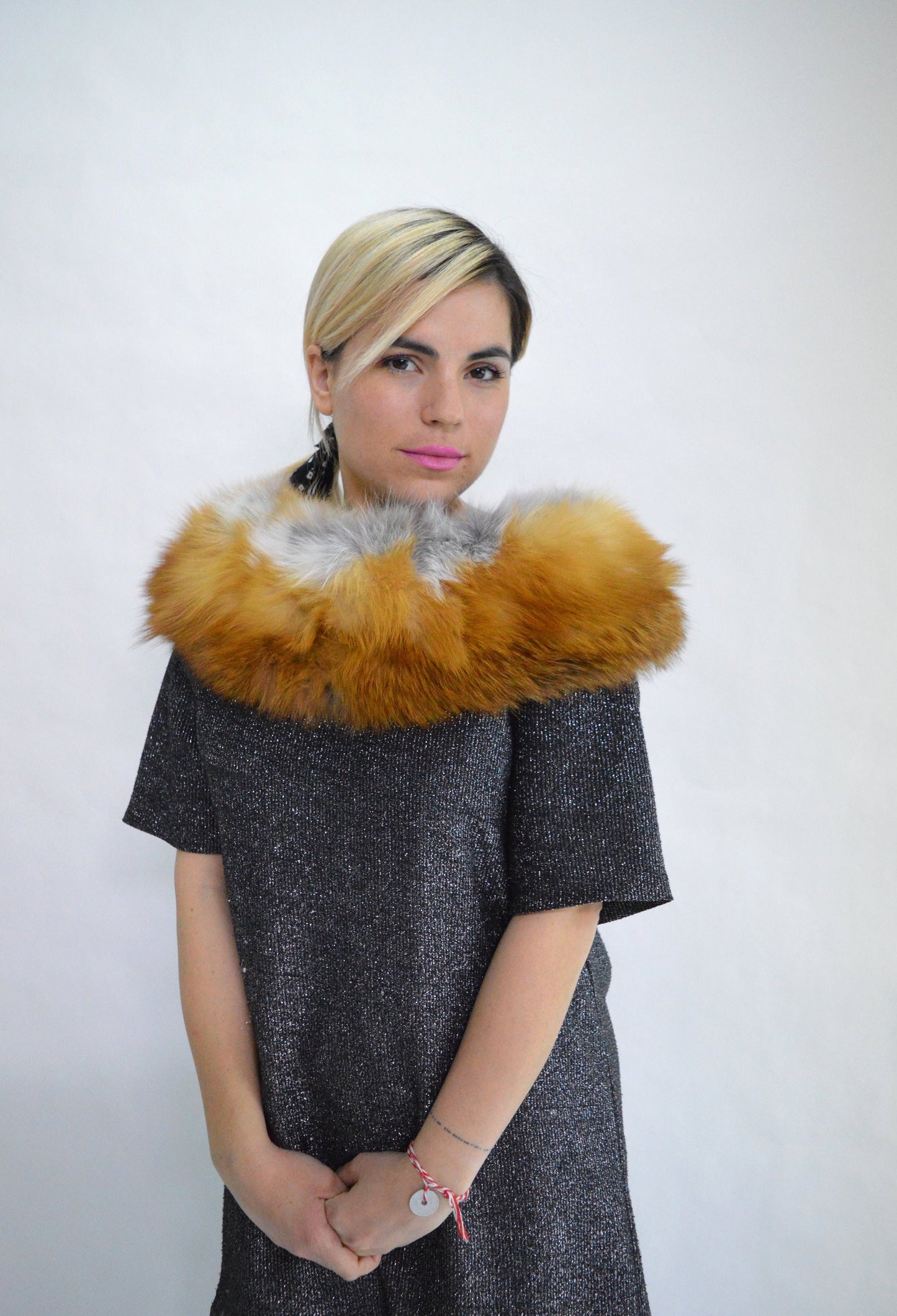 Red Fox Fur Collar Scarf: Genuine Fur Neck Warmer