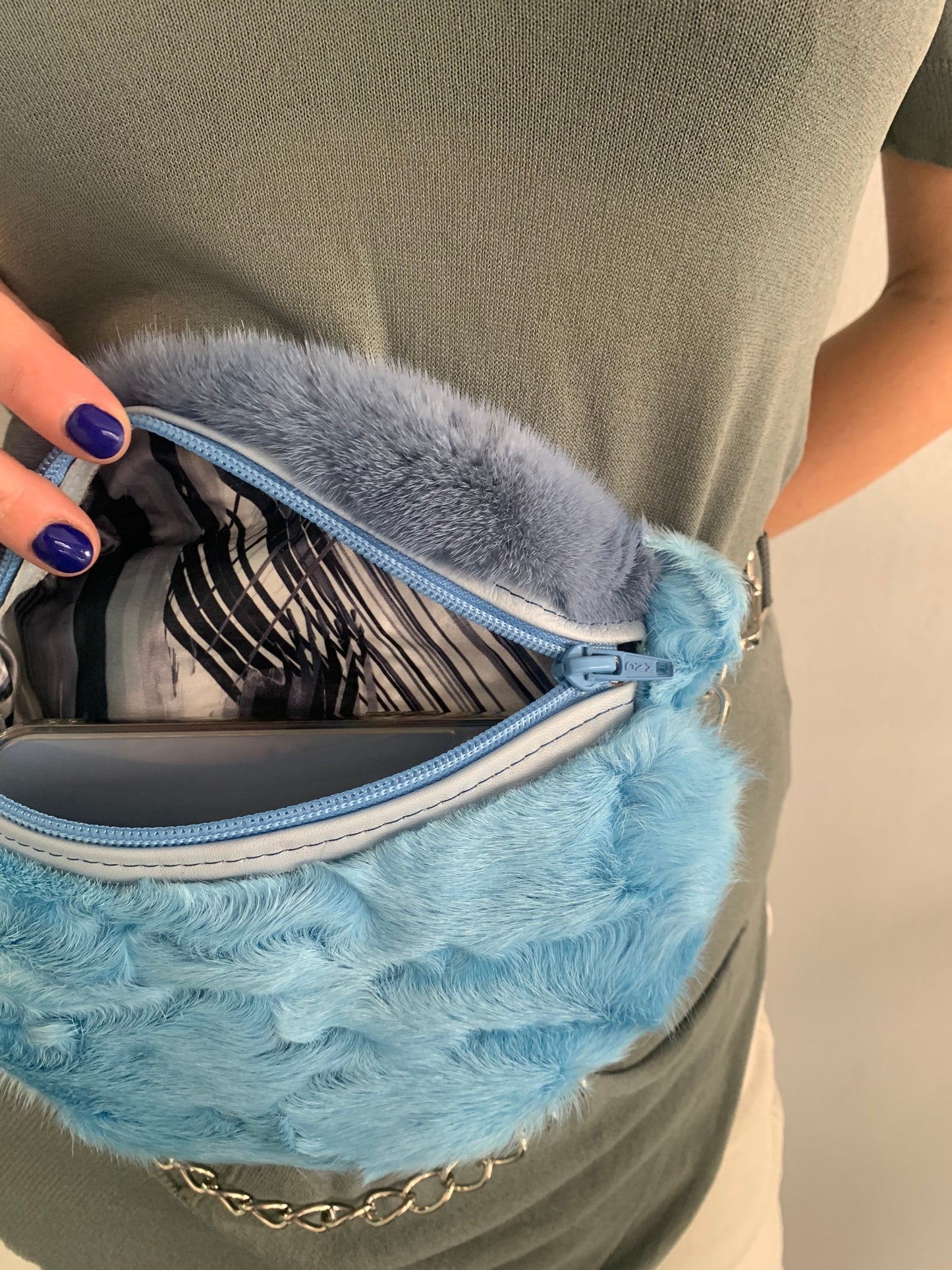 Real Mink Fur Bumbag: Lined Fanny Pack with Chain