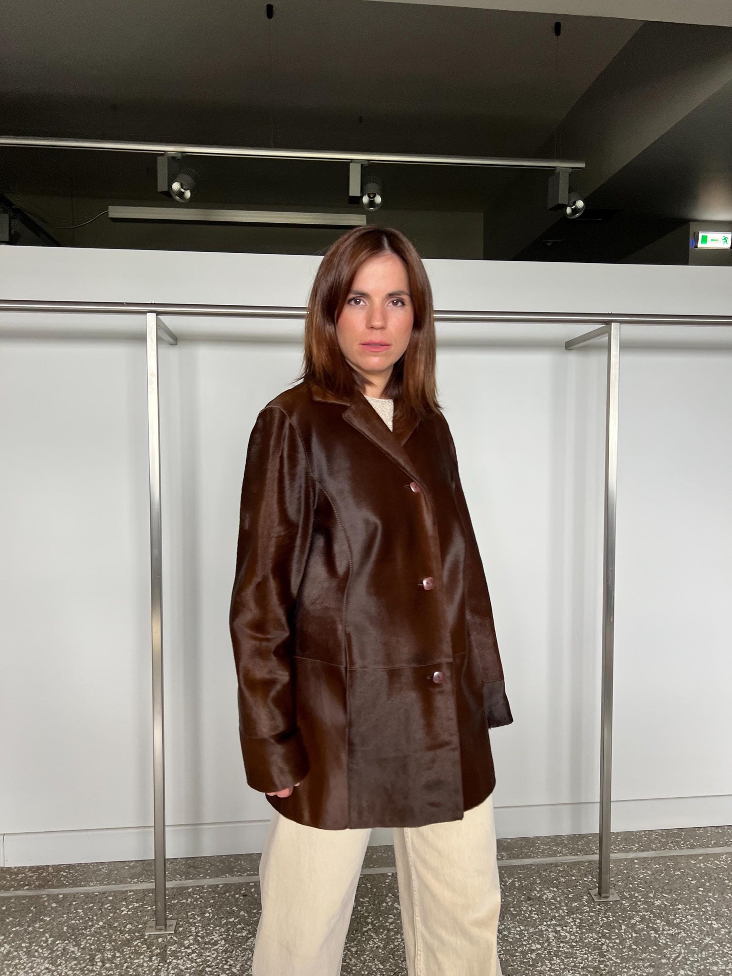 Handmade Hair-On Calf Hide Blazer: Dark Chocolate Leather Jacket