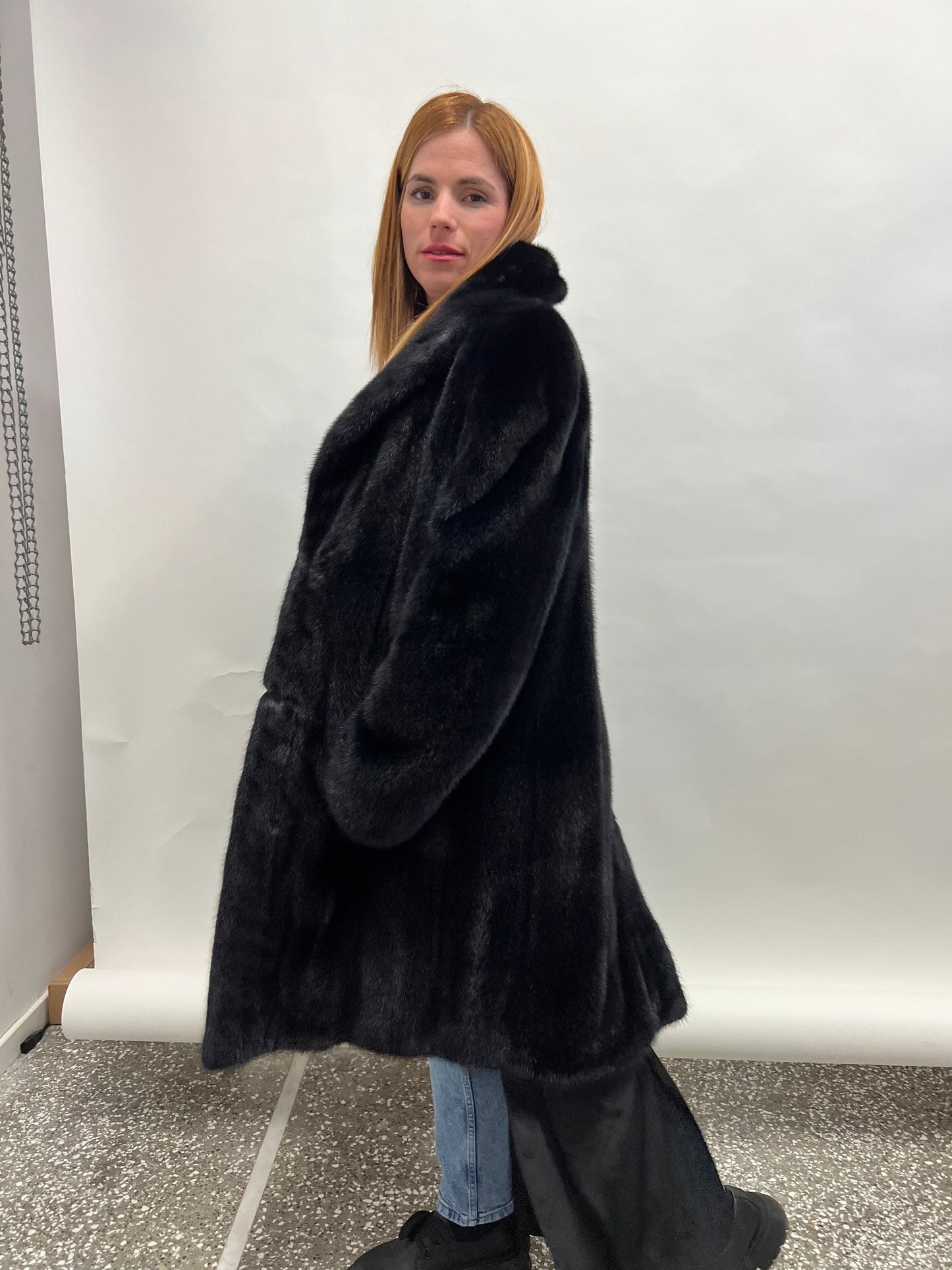 Midnight Blue Saga Mink Fur Coat, Robe Style, Size Medium