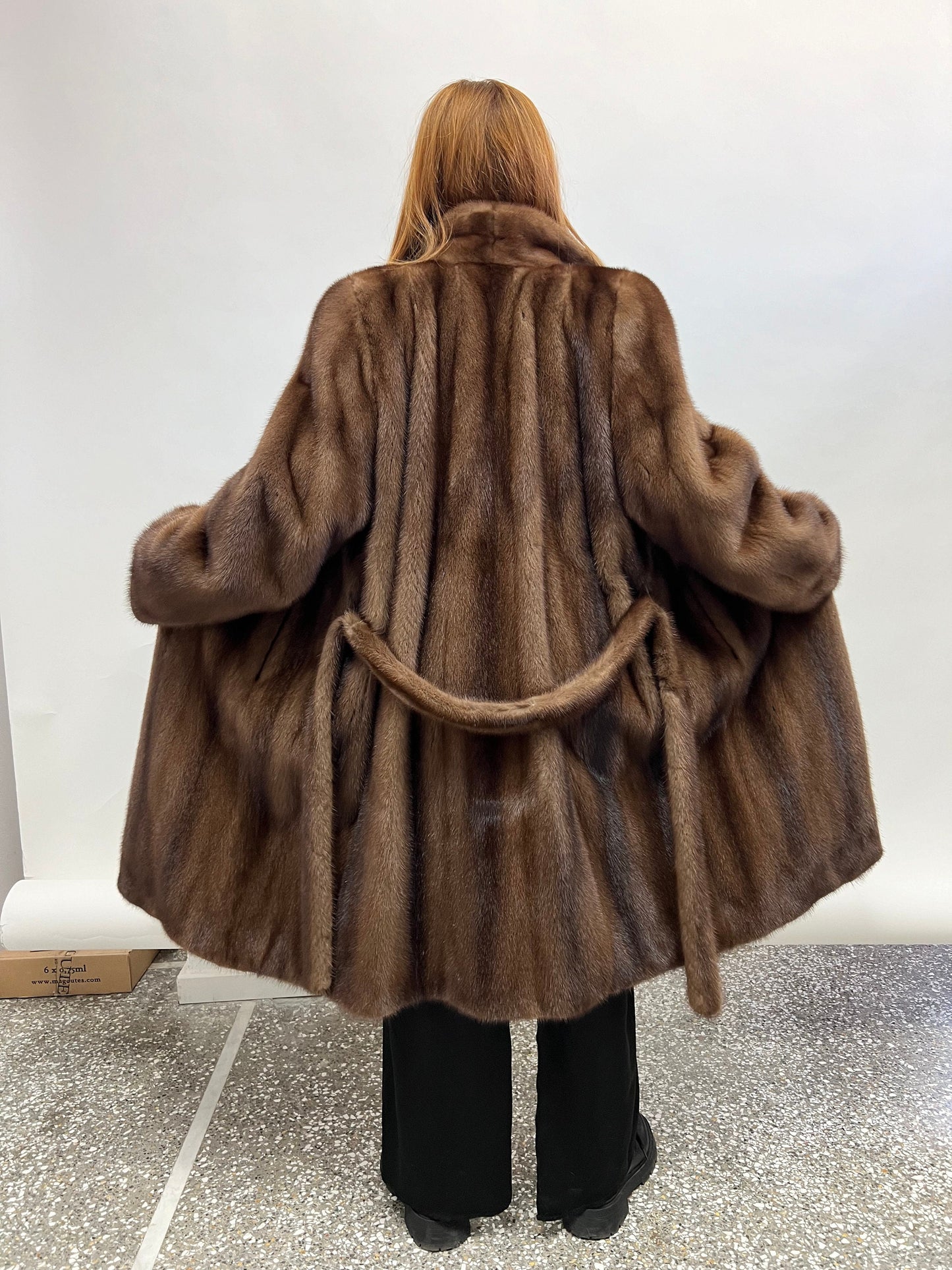 Handmade Demi Buff Mink Fur Coat: Long Collared Stroller, Medium/XLarge
