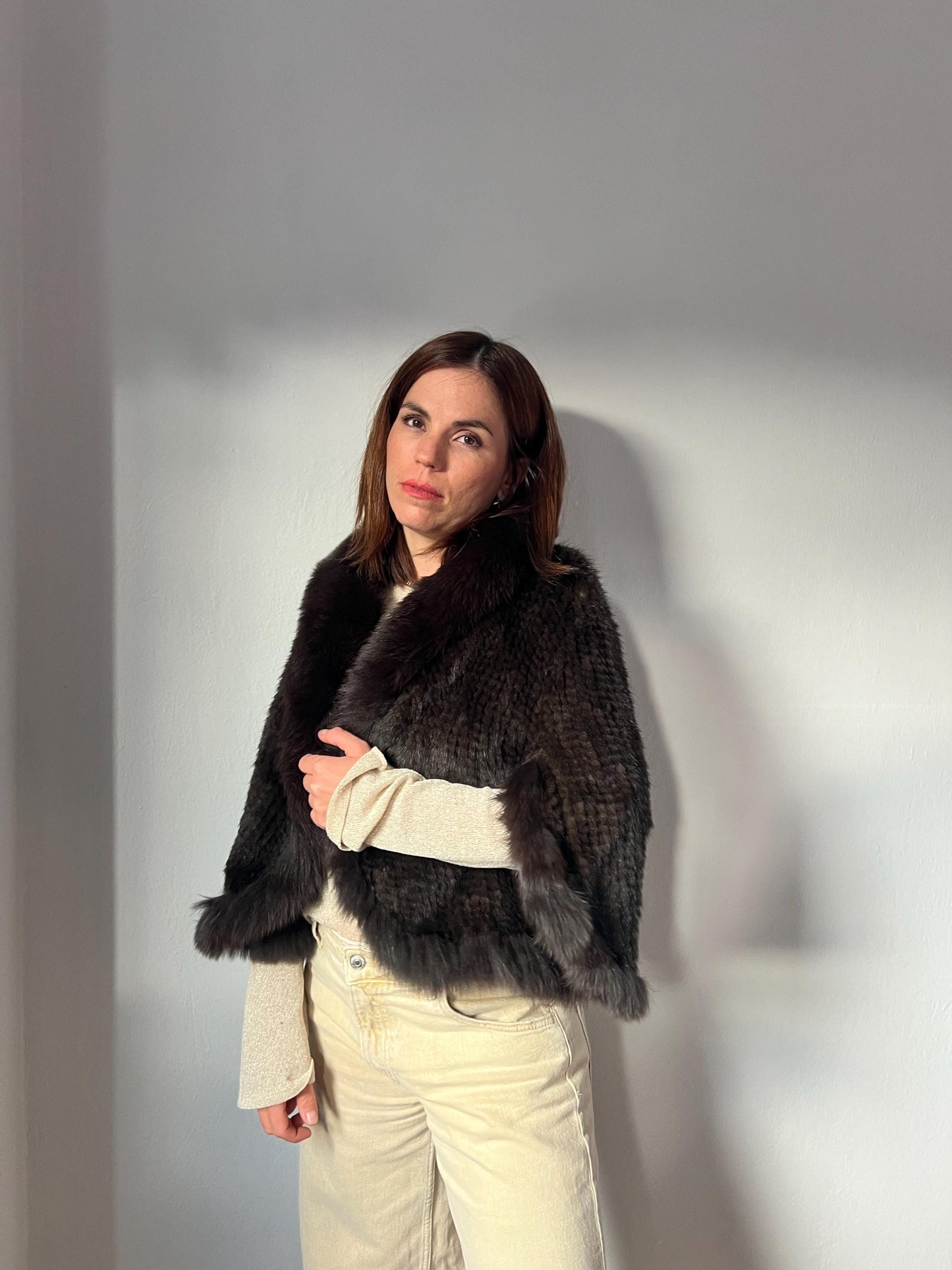 Handwoven Mink Fur Cape with Fox Trim - Made in Greece