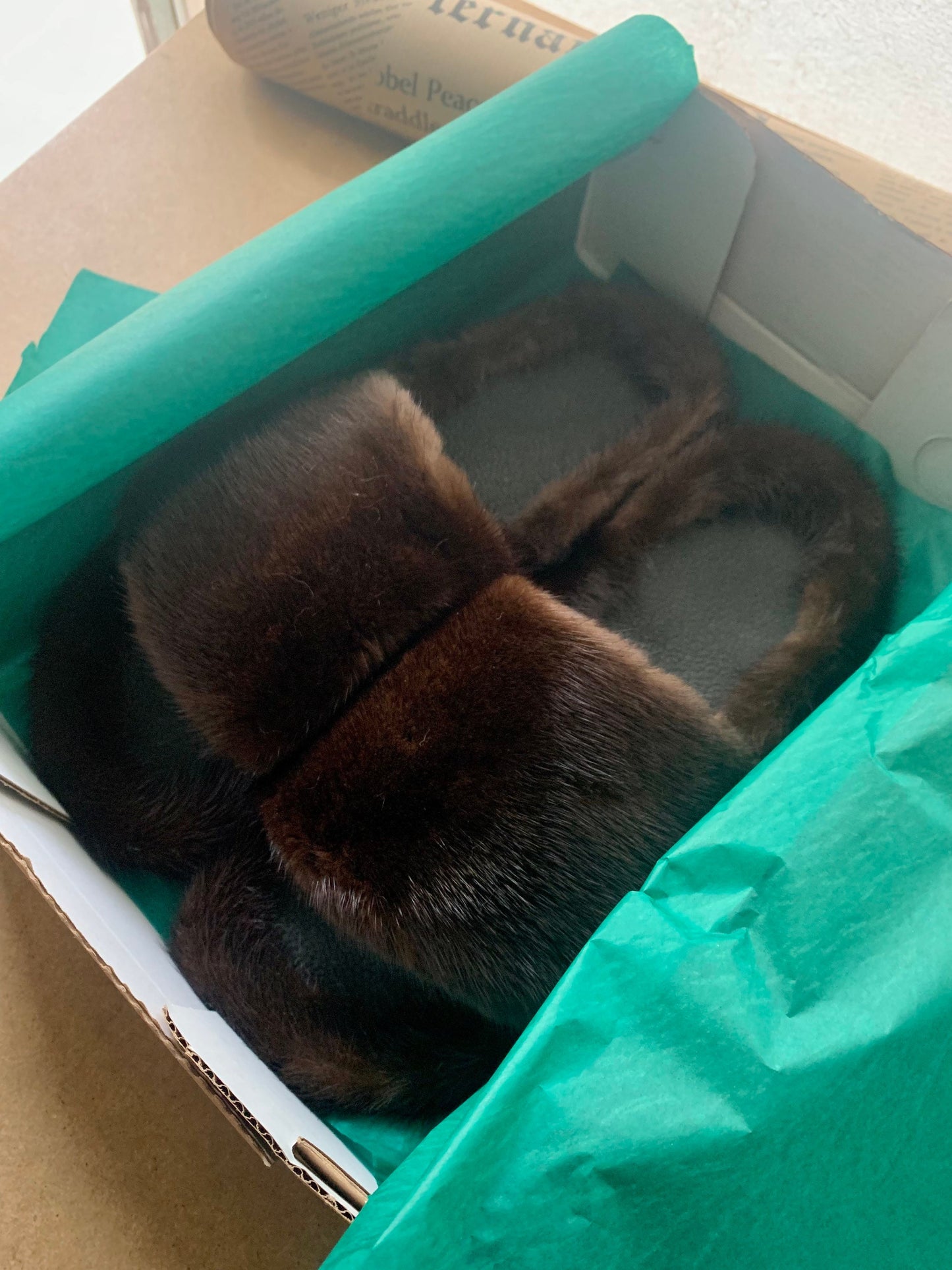 Green & Red Mink Fur Slides: Luxury Comfy Slippers