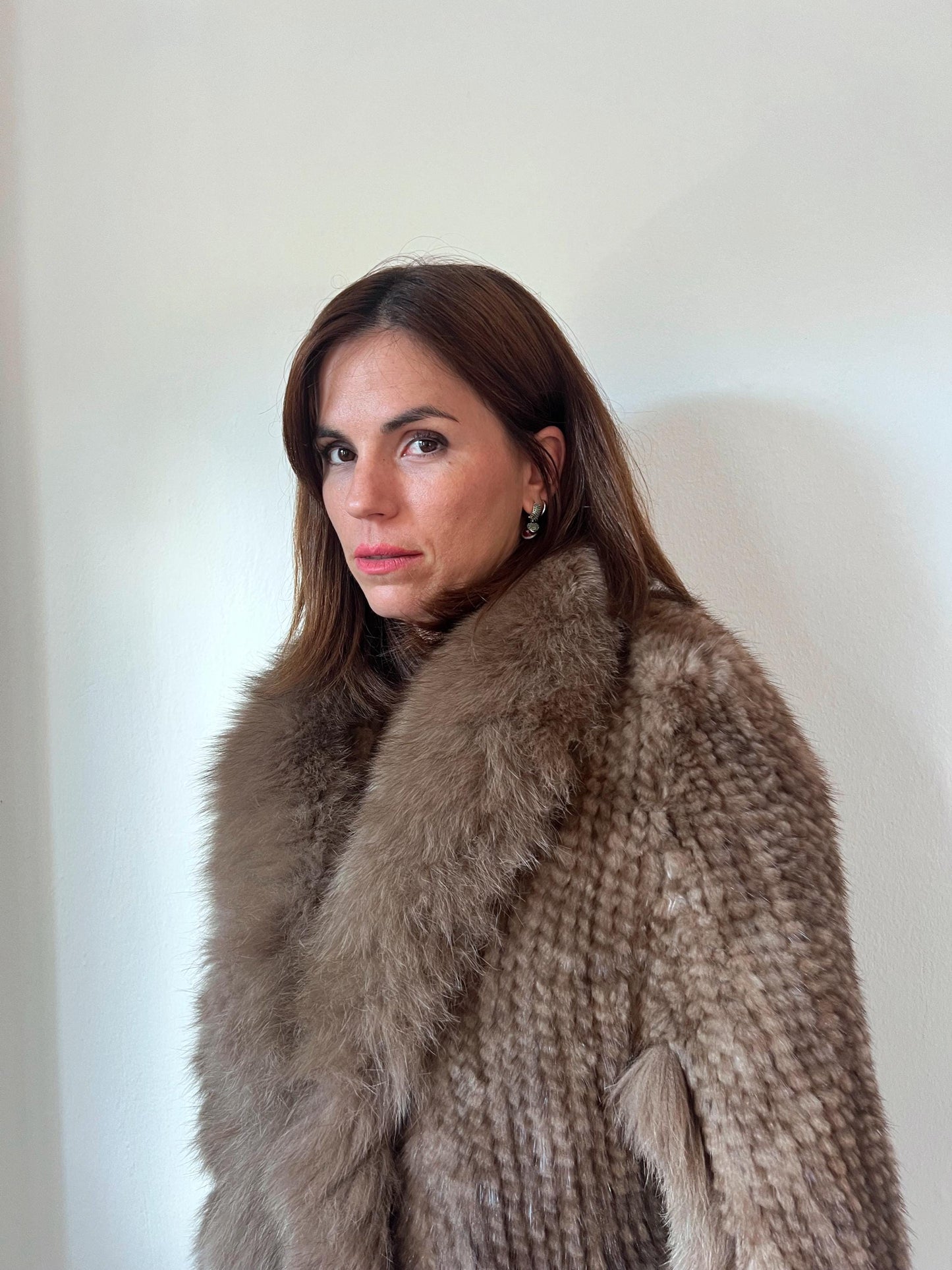 Handwoven Mink Cape with Fox Fur Trim - Taupe Poncho Jacket