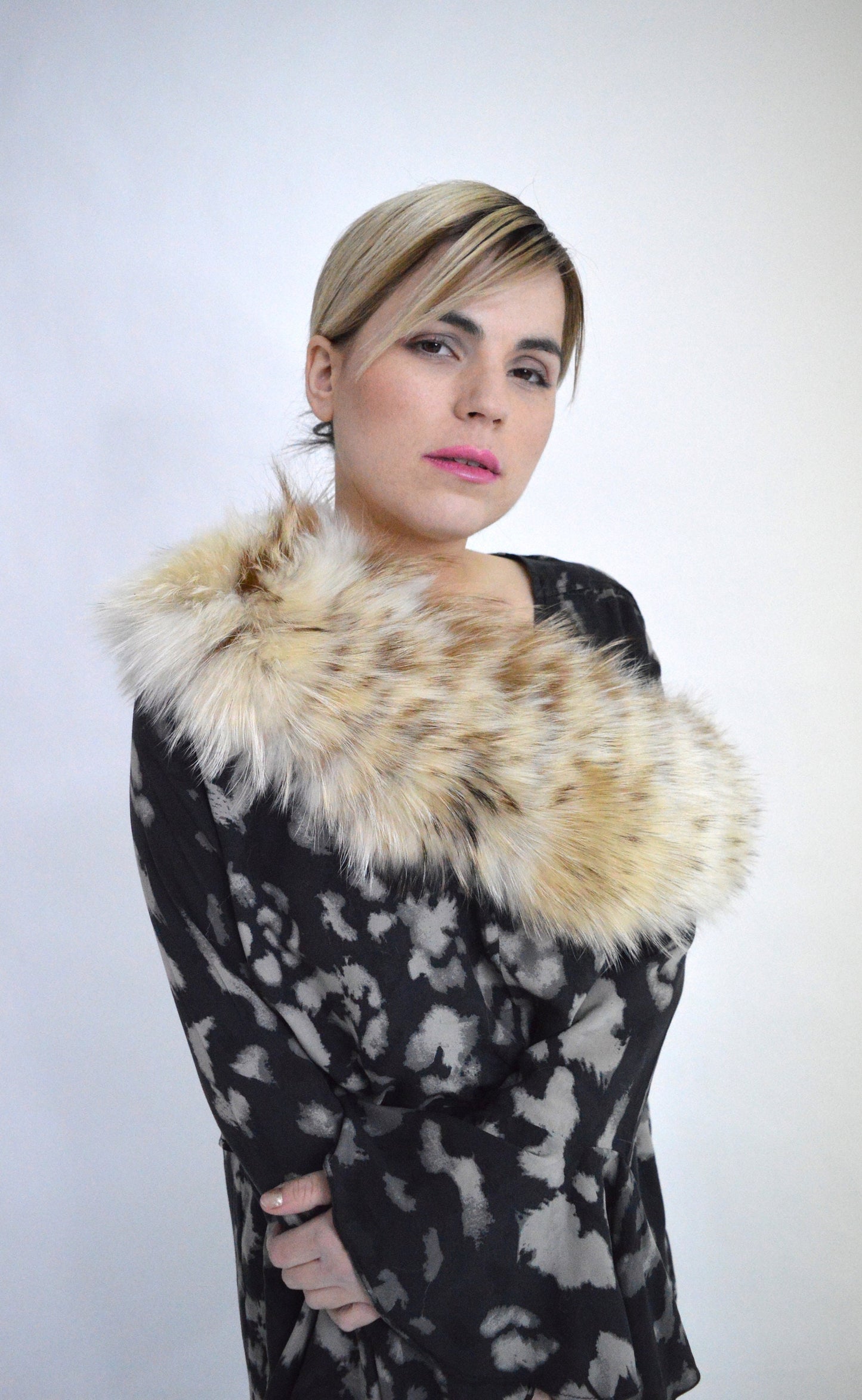 Real Beige Fox Fur Collar: Tan Brown Fur Stole, Luxury Gift
