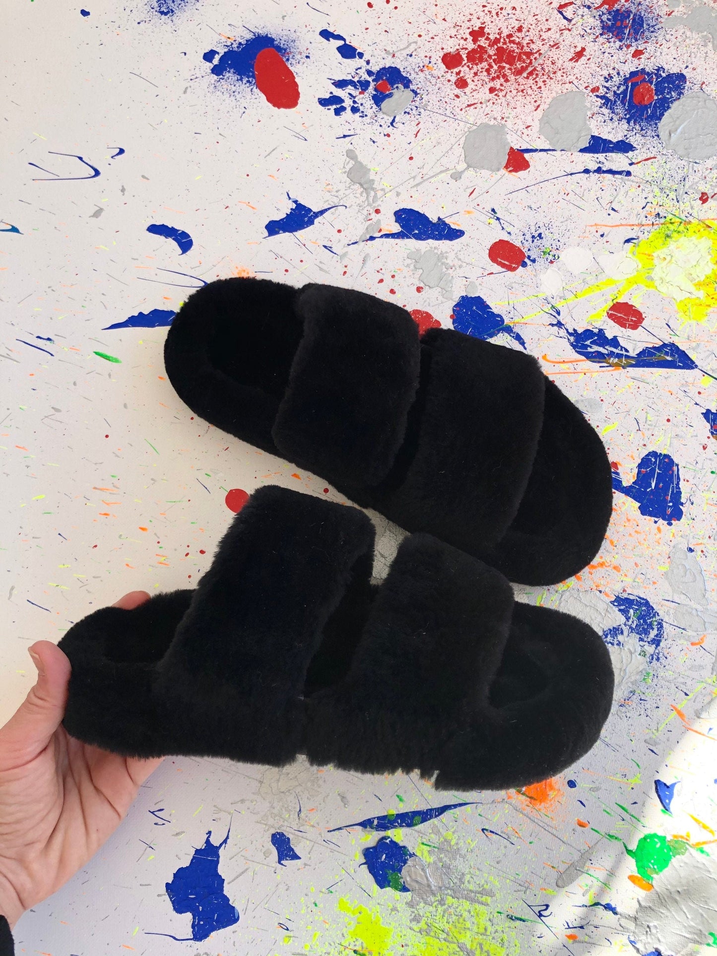 Black Beaver Fur Slides: Luxury Fur Slippers, Comfy Sandals