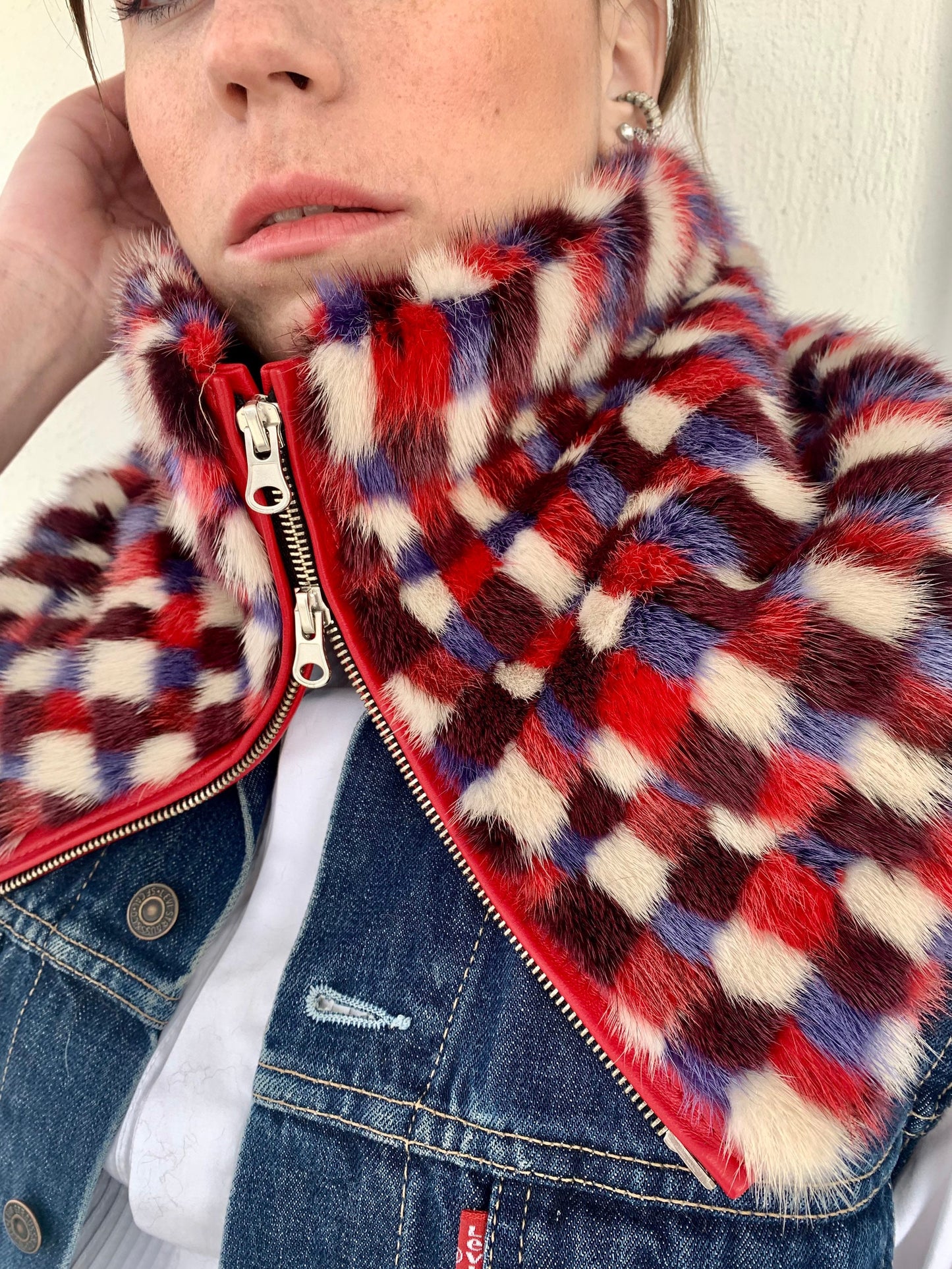 Pixelated Mink Fur Cowl: Zipped Loop Scarf