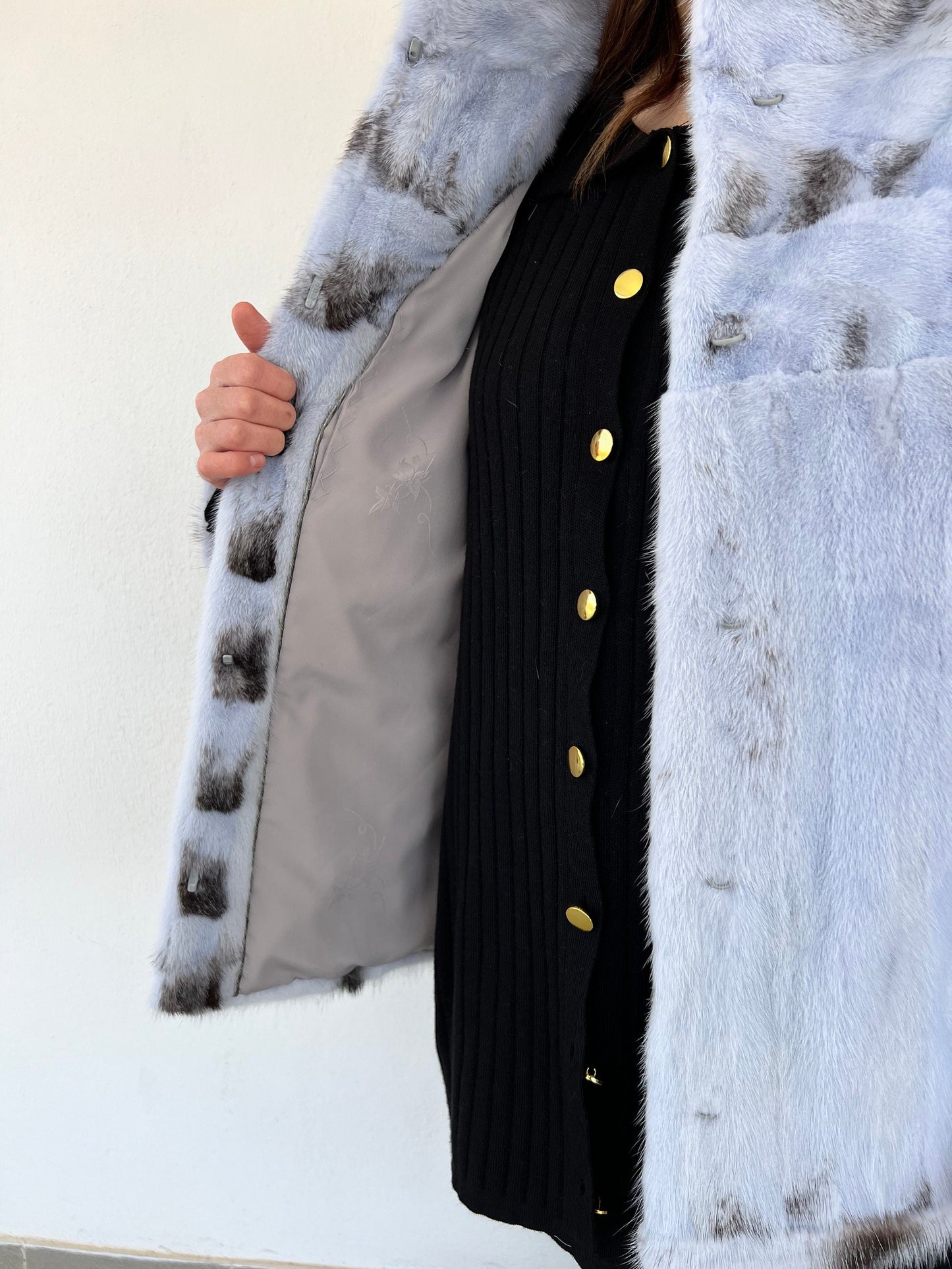 Baby Blue Mink Fur Jacket - High Collar, Handmade in Greece