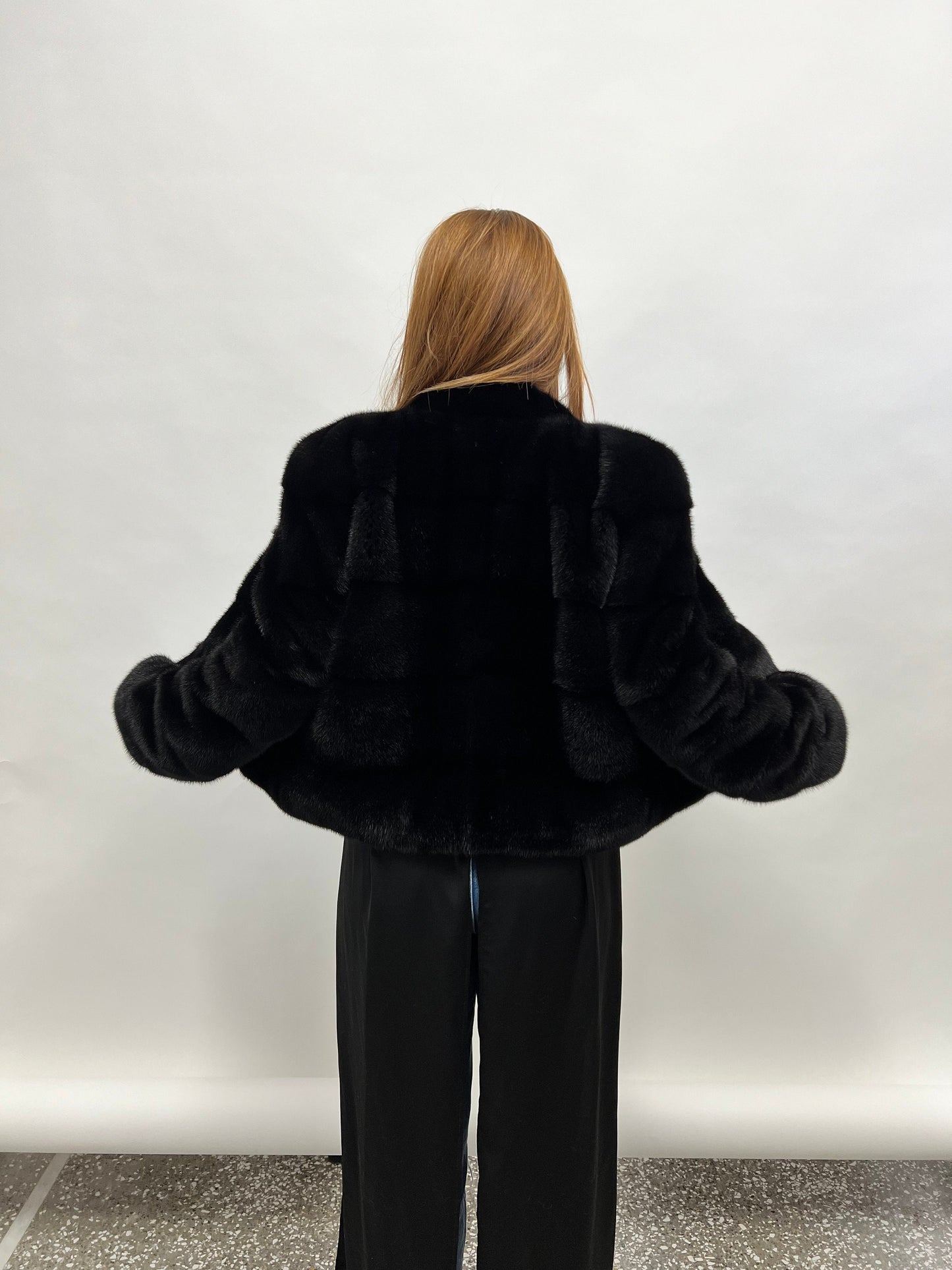 Saga Mink Fur Bolero Jacket: Black Horizontal Collar, Full Skin