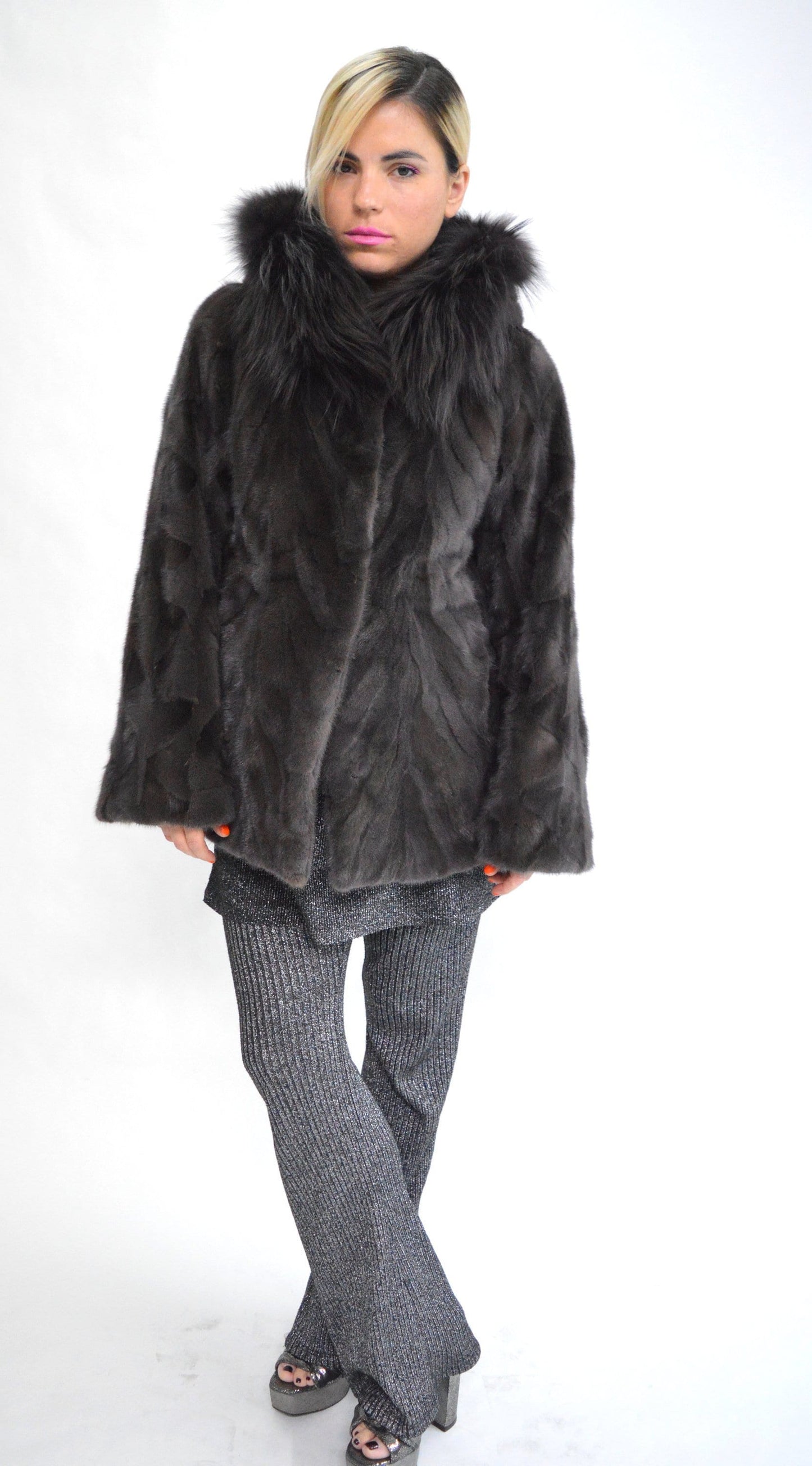 Hooded Mink Fur Coat: Genuine Fox Trim, Luxury Winter Jacket